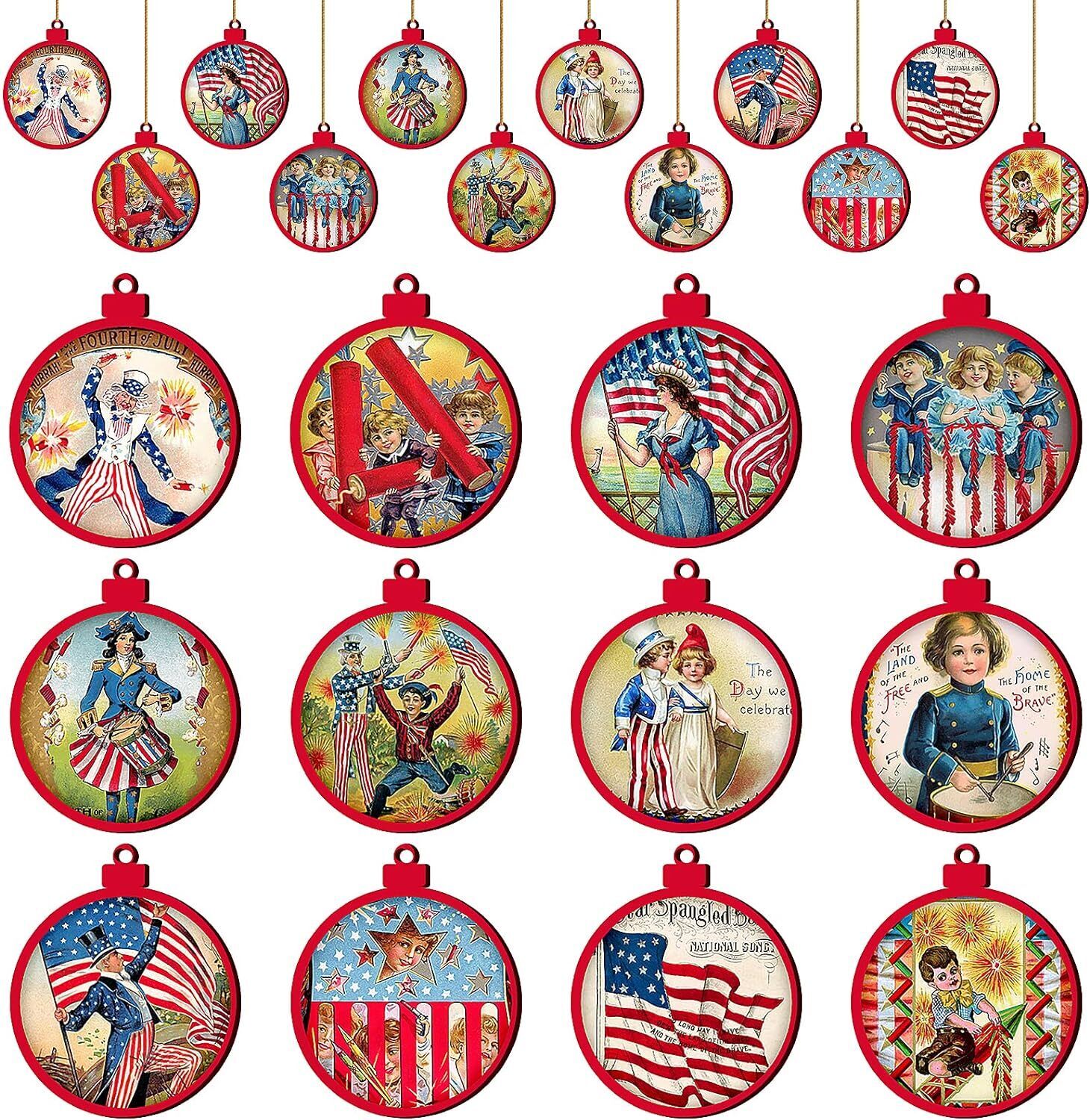 24 Pcs 4th of July Ornaments for Tree Memorial Day Decorations Vintage... 