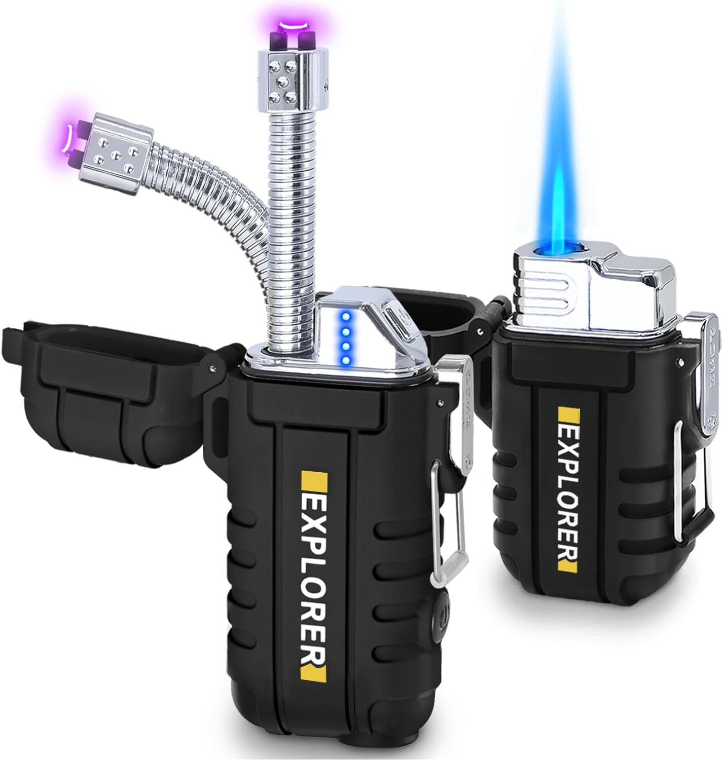 2 Pack Waterproof Lighter 360° Flexible Neck Rechargeable Arc Lighter Butane 