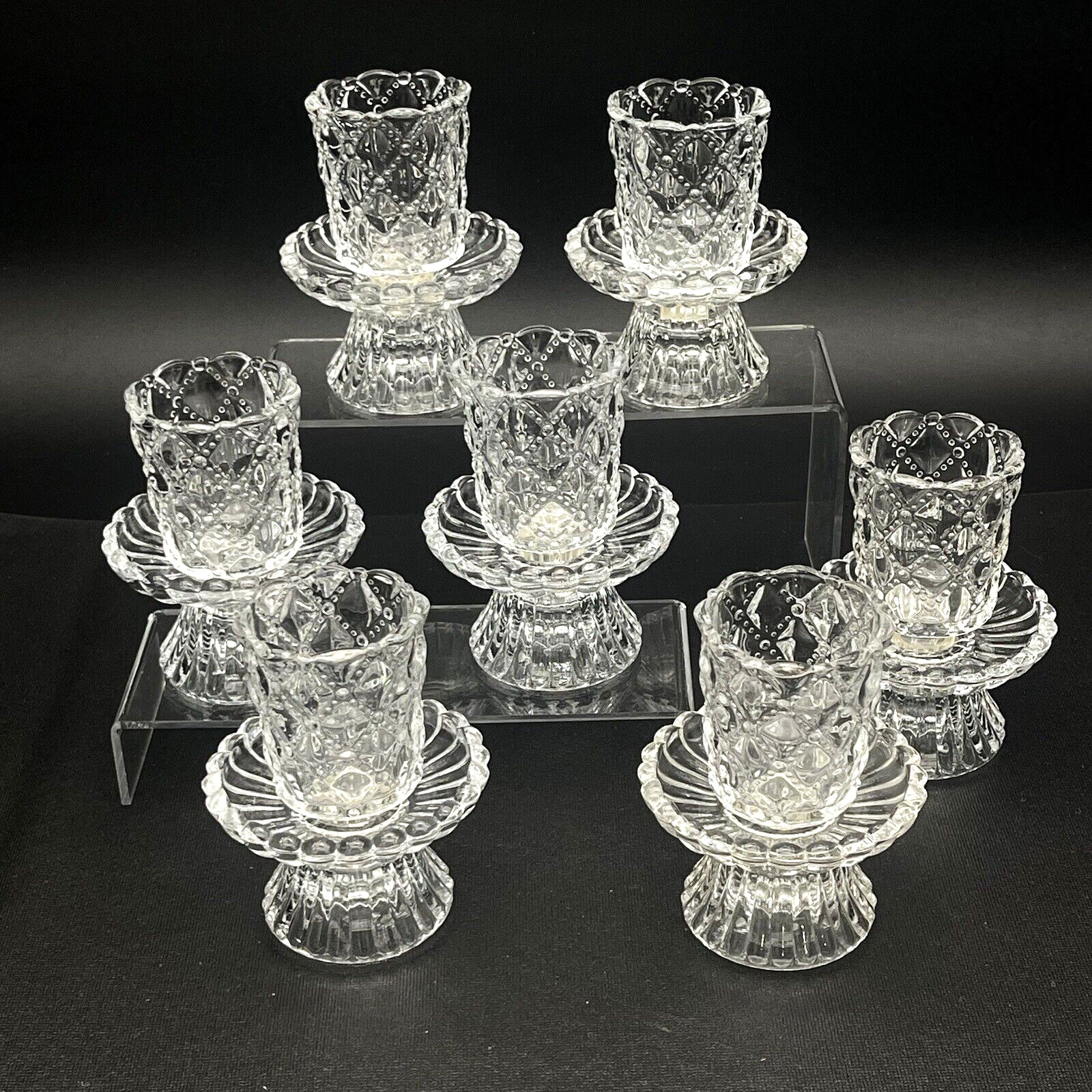 Partylite Quilted Crystal Pair Votive Candle Holders 14 Piece Set Vintage - EUC