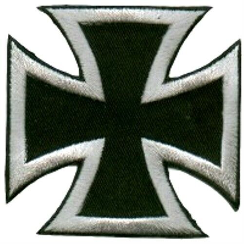  IRON CROSS PATCH EMBROIDERED SILVER ON BLACK BIKER CHOPPER MOTORCYCLE PATCHES