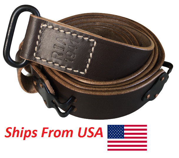 Reproduction U.S Springfield WWII M1907 Leather Rifle Sling Steel Dark Brown 