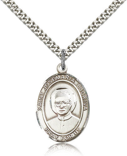 Saint Josemaria Escriva Medal For Men - .925 Sterling Silver Necklace On 24 ...