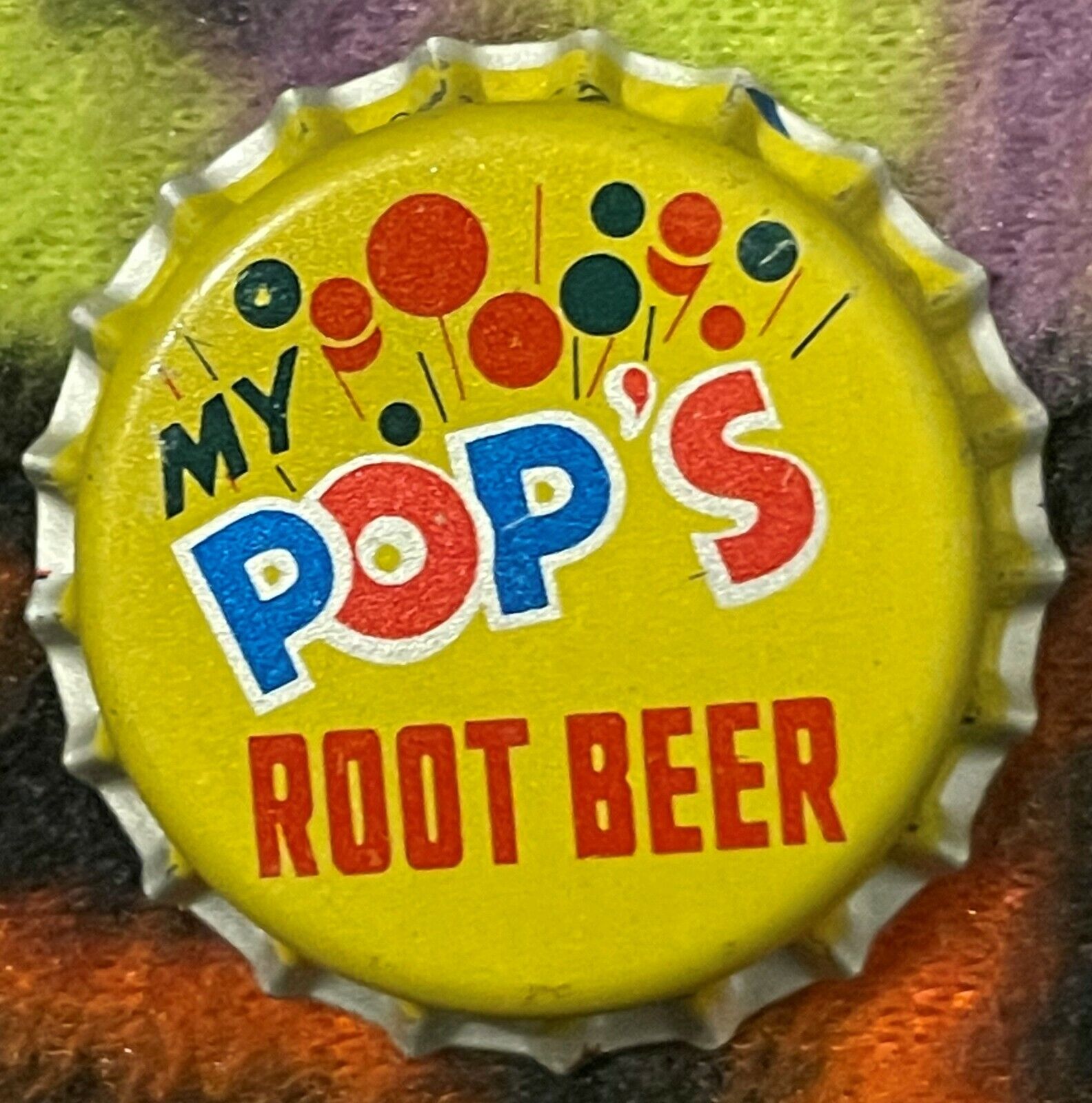 Vintage 1960s My Pop's Root Beer Bottle Cap, Wilkes-Barre, PA Balloons Fireworks