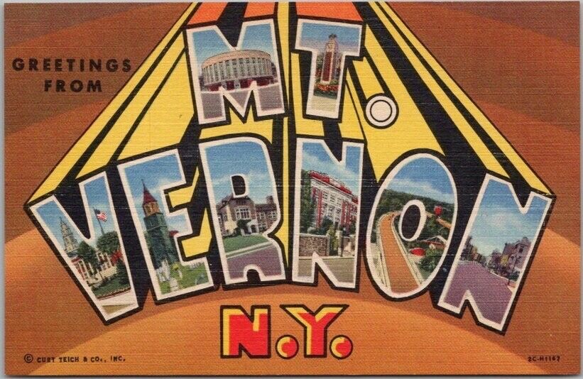MT. VERNON New York Large Letter Greetings Postcard Curteich Linen 1952 / Unused