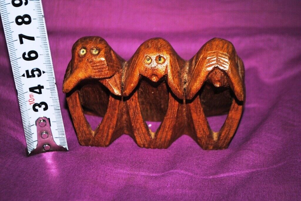 Wooden figurine.Handmade.Wood carving.Three Monkeys..Three meanings