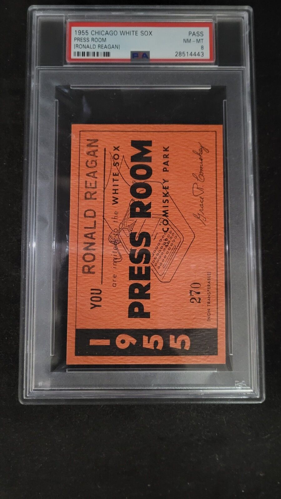 President Ronald Reagan 1955 Press Pass for Chicago White Sox PSA Authentic @10A