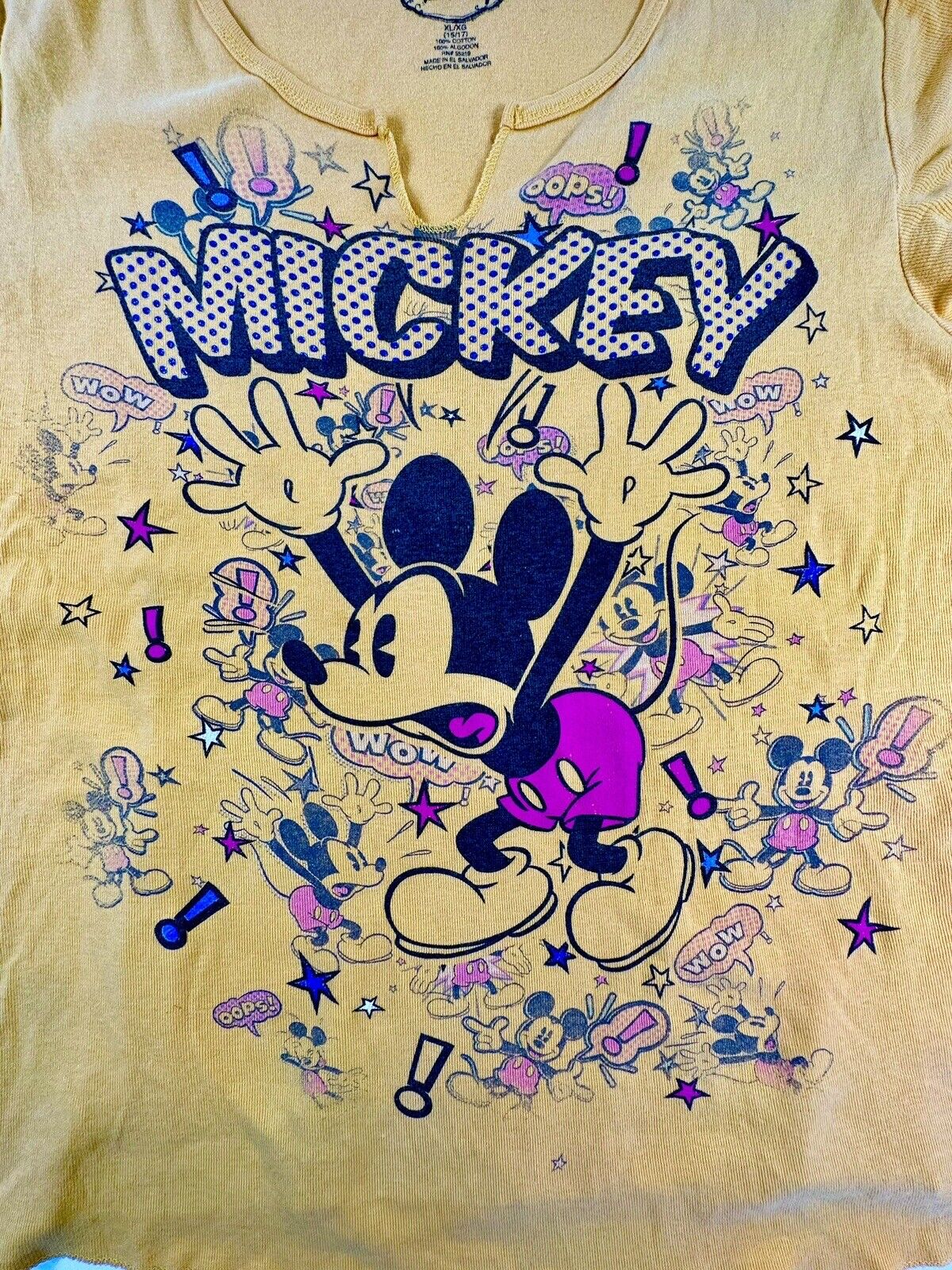 Disney Authentic Classic Studded Mickey Mouse Tee T Shirt Yellow Size XL Logo