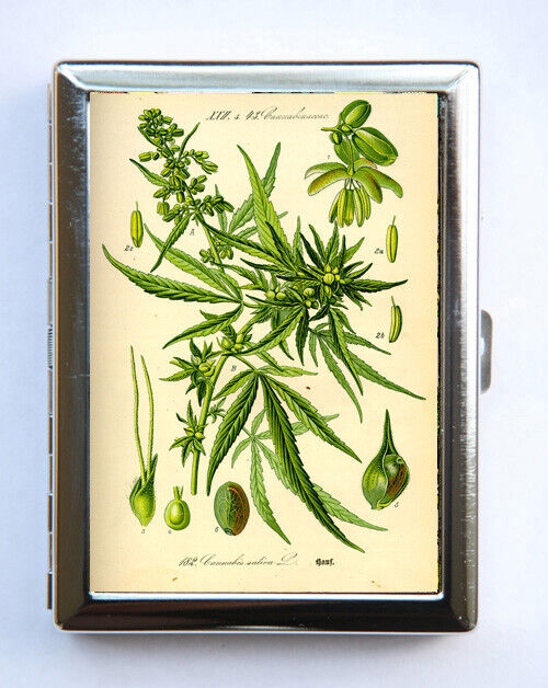 Vintage Cannabis Botanical Cigarette Case Wallet Business Card Holder