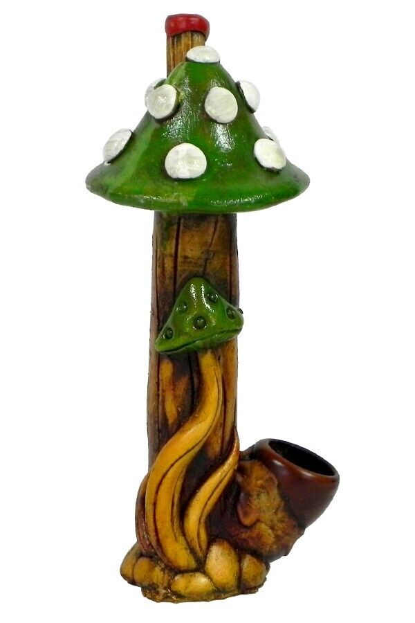 Green Tall Mushroom Handmade Tobacco Smoking Hand Pipe Toadstool Magic Decor Art