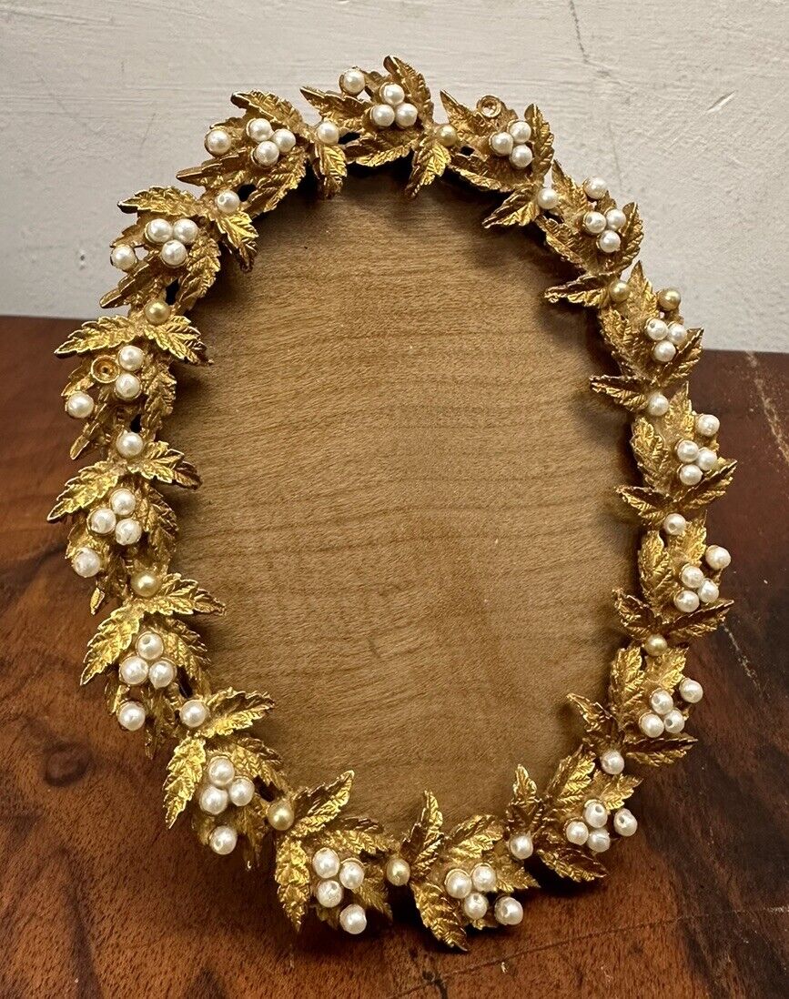 Rare Antique Vintage Mirella Gold Gilt Photo Frame With Seed Pearls