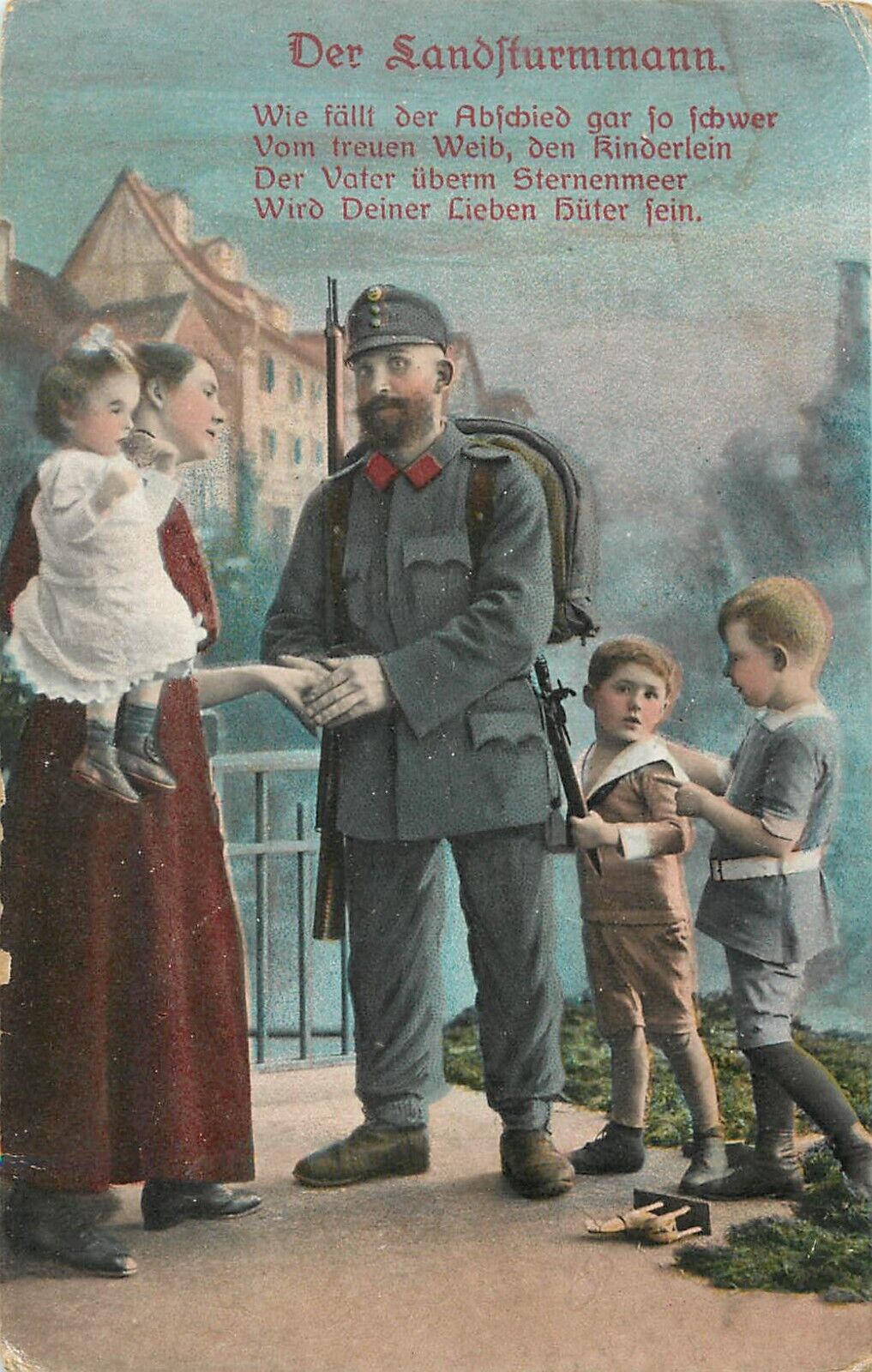WWI Feldpost Postcard Austro Hungarian Landsturmmann Soldier Parts With Family