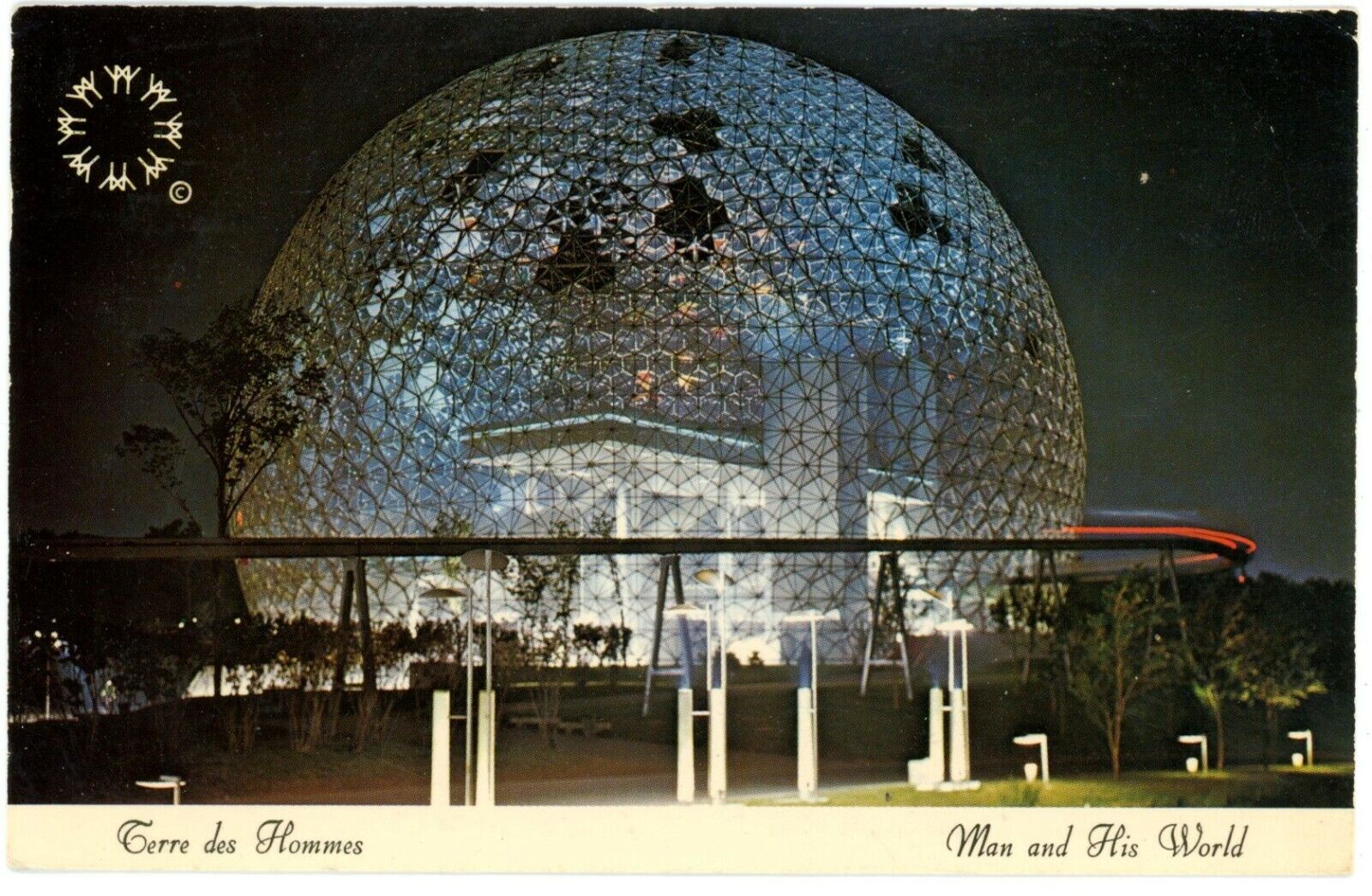 Man And His World, View Of Biosphere At Night In Montreal, Canada Postcard