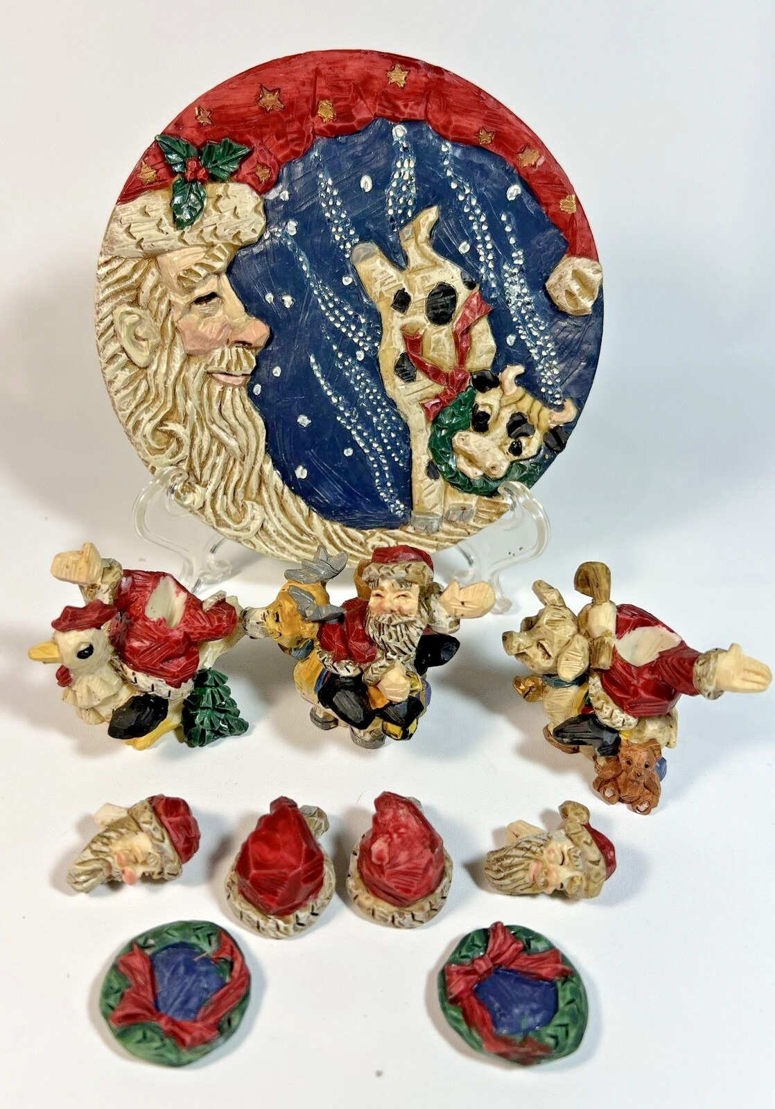 Vintage Popular Imports Christmas Santa 10 Piece Miniature Tea Set Holiday Lot