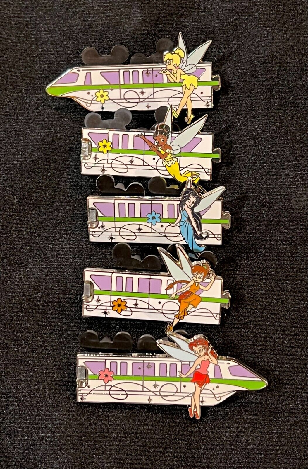 Disney Trading Pin Green Monorail Fairy Set 5 Tinkerbell Rosetta Fawn LE 1000