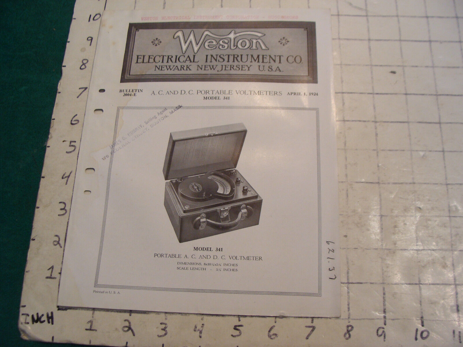 orig. 1924 WESTON Electric inst. co bulletin: AC & DC portable voltmeters