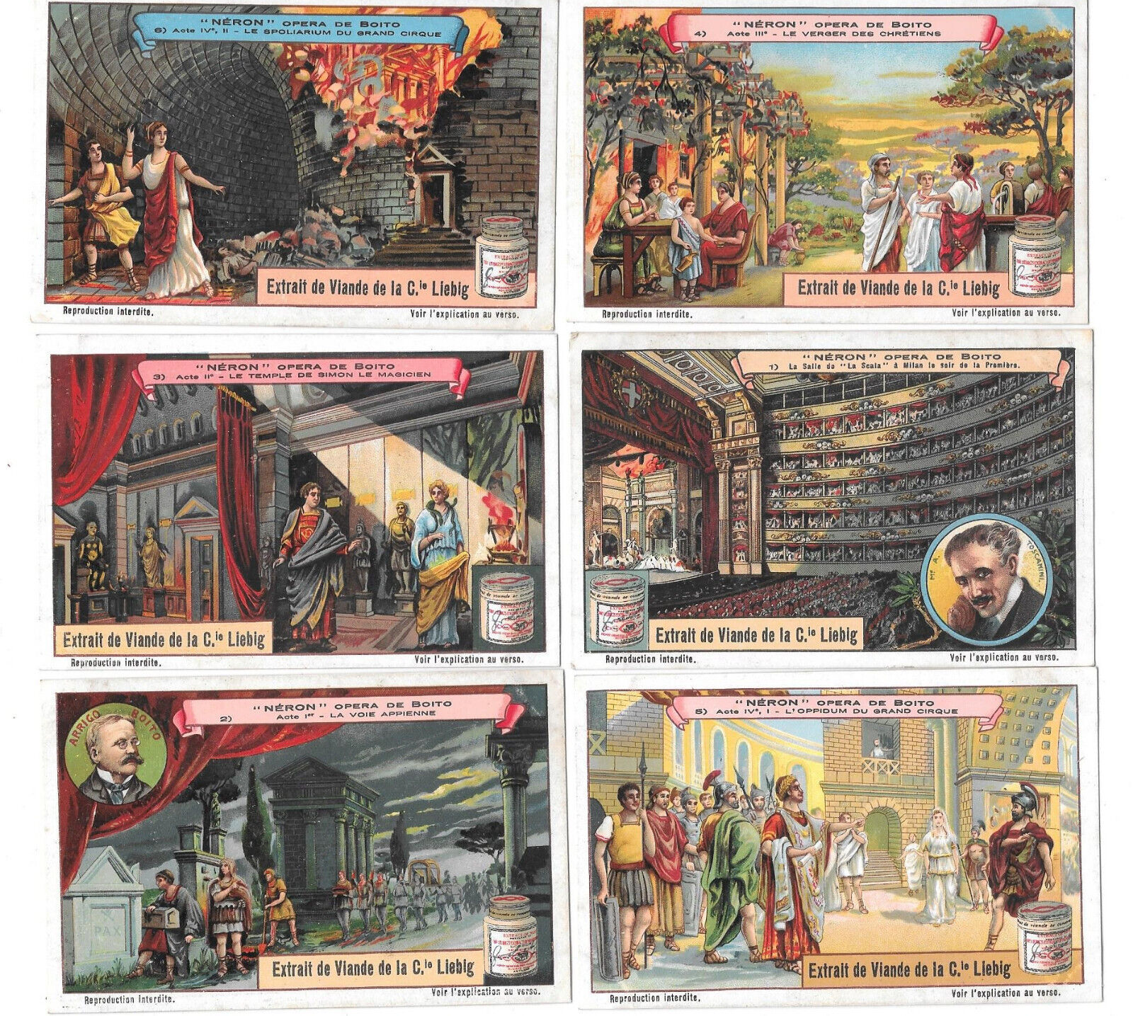 LIEBIG TRADE CARDS, NERO (OPERA) 1925 Set of 6 Cards (S1169 French).