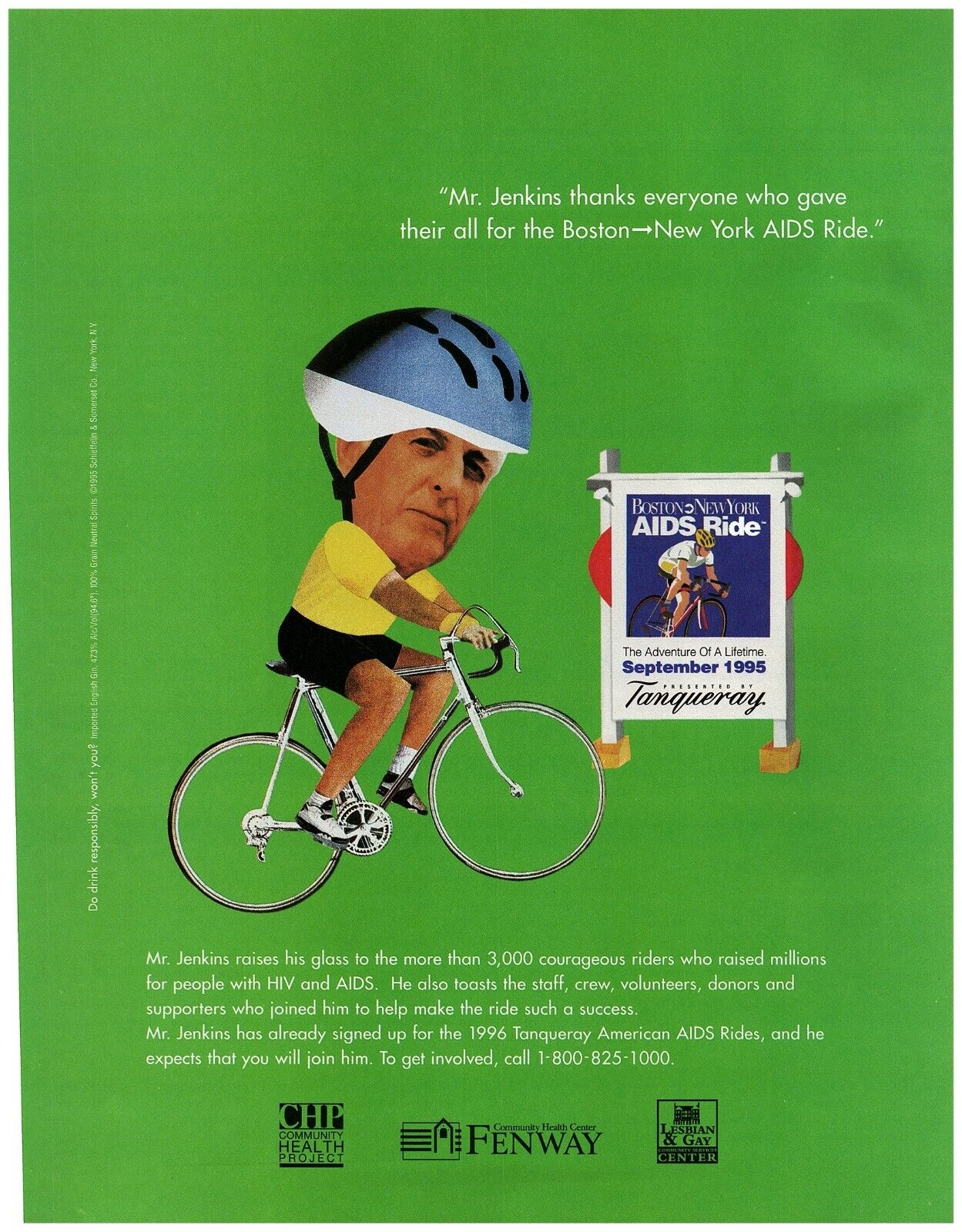 1995 Boston To New York AIDS Ride Print Ad Mr. Jenkins Riders Tanqueray American