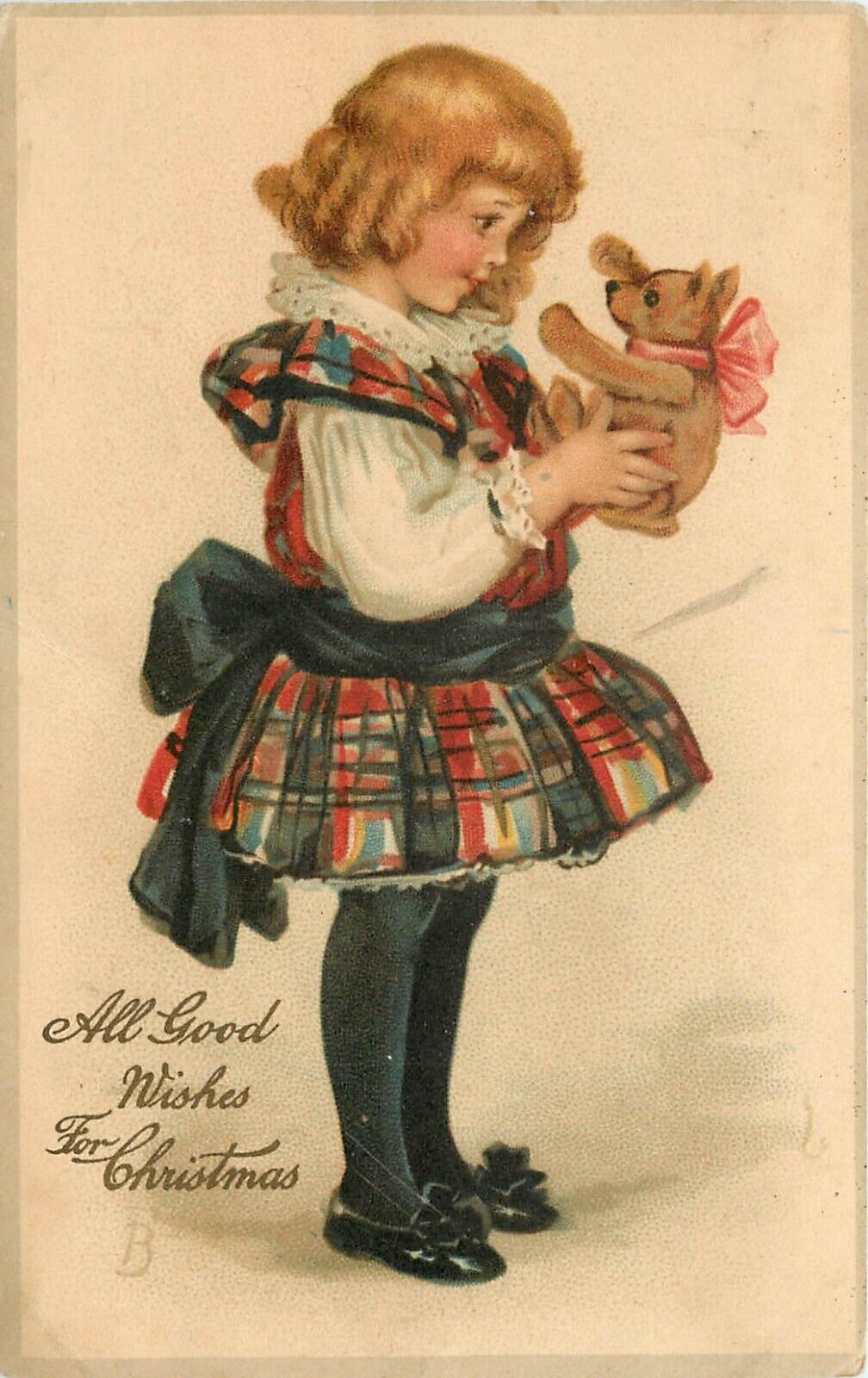 Tuck Christmas Ever Welcome Postcard 4. Frances Brundage Little Girl Teddy Bear
