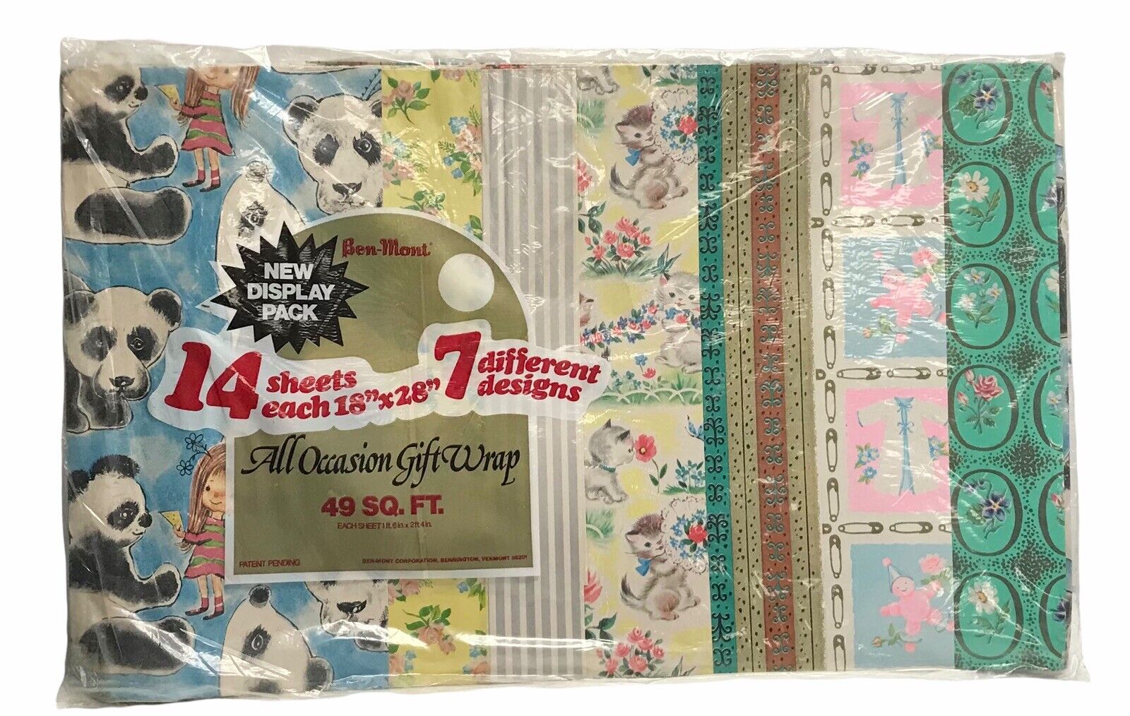 Vintage Ben-Mont Gift Wrap Wrapping Paper Lot Assorted Floral Panda Baby Sealed