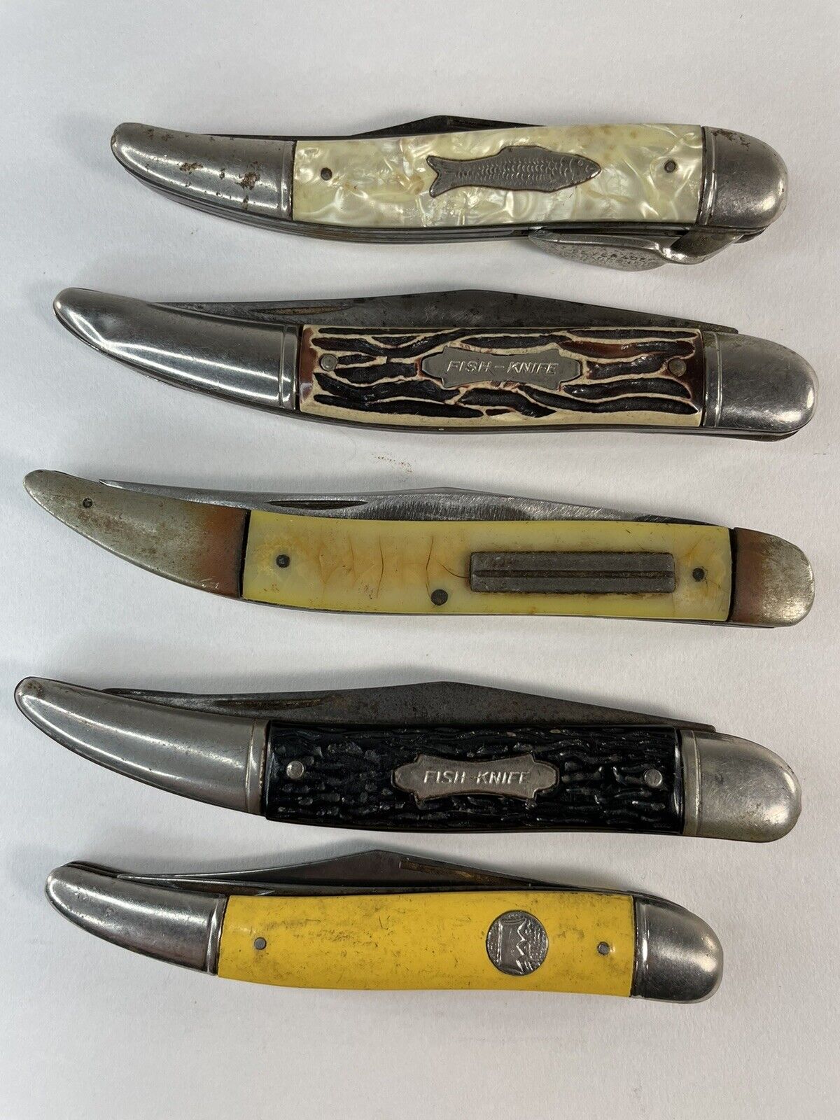 Vintage Fish Folding Pocket Knife Lot Imperial Kabar Colonial Made In USA
