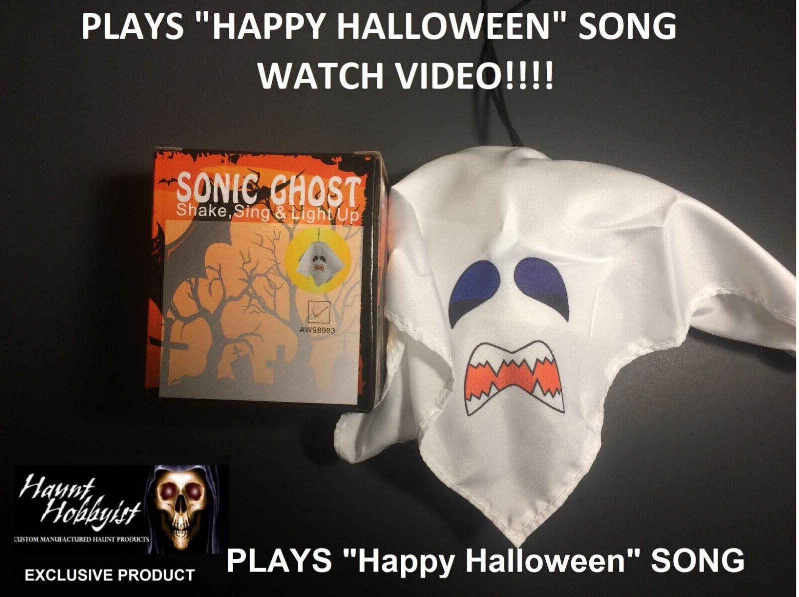 Sonic Ghost Shakes, lights up LED sound Halloween song scary NEW NOT vintage