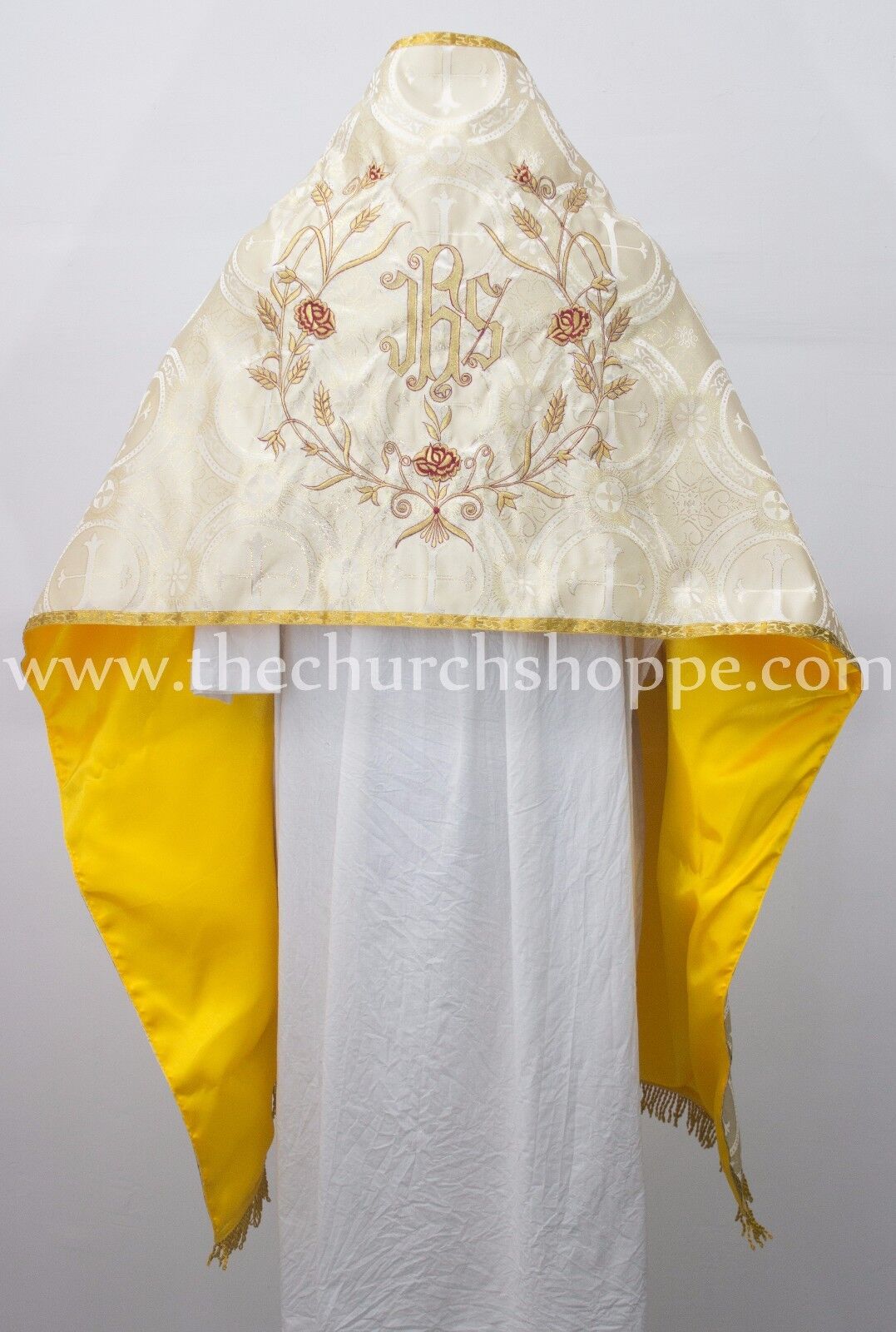 New Metallic Gold Humeral Veil with IHS embroidery,voile huméral,velo omerale