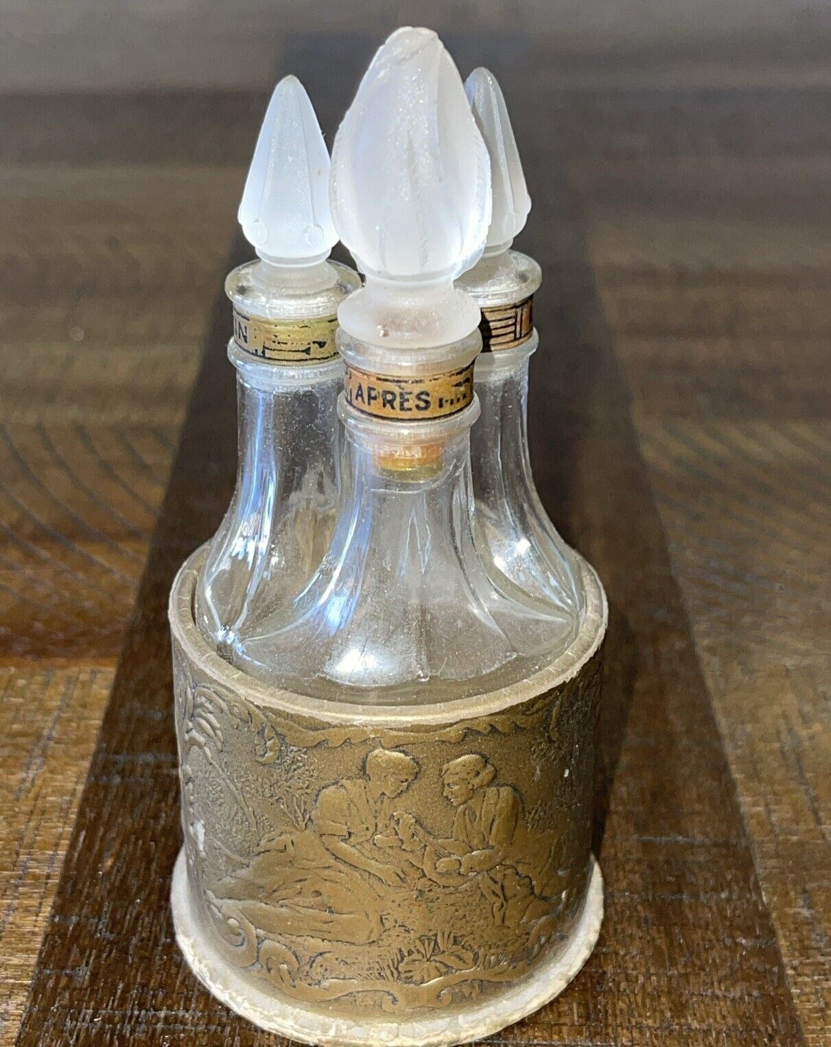 Antique Vintage French 3 Bottle Perfume Set Cluster Le Soir Matin Apres 