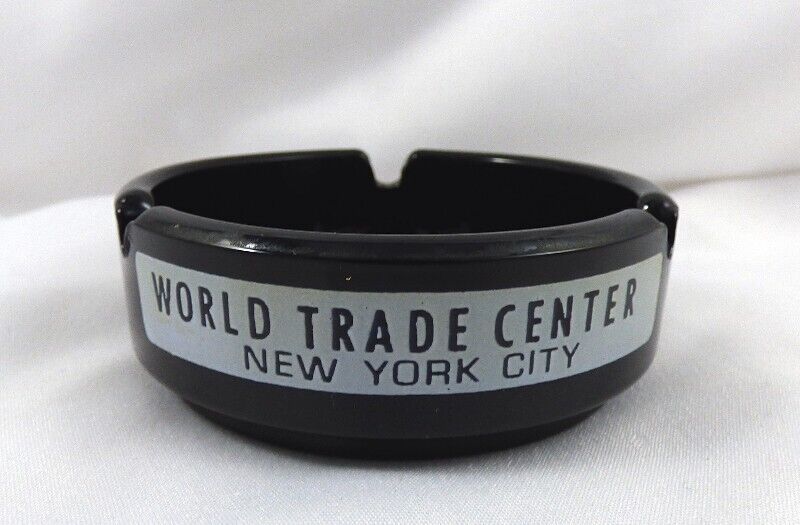Vintage WORLD TRADE CENTER Twin Towers Black Glass Ashtray