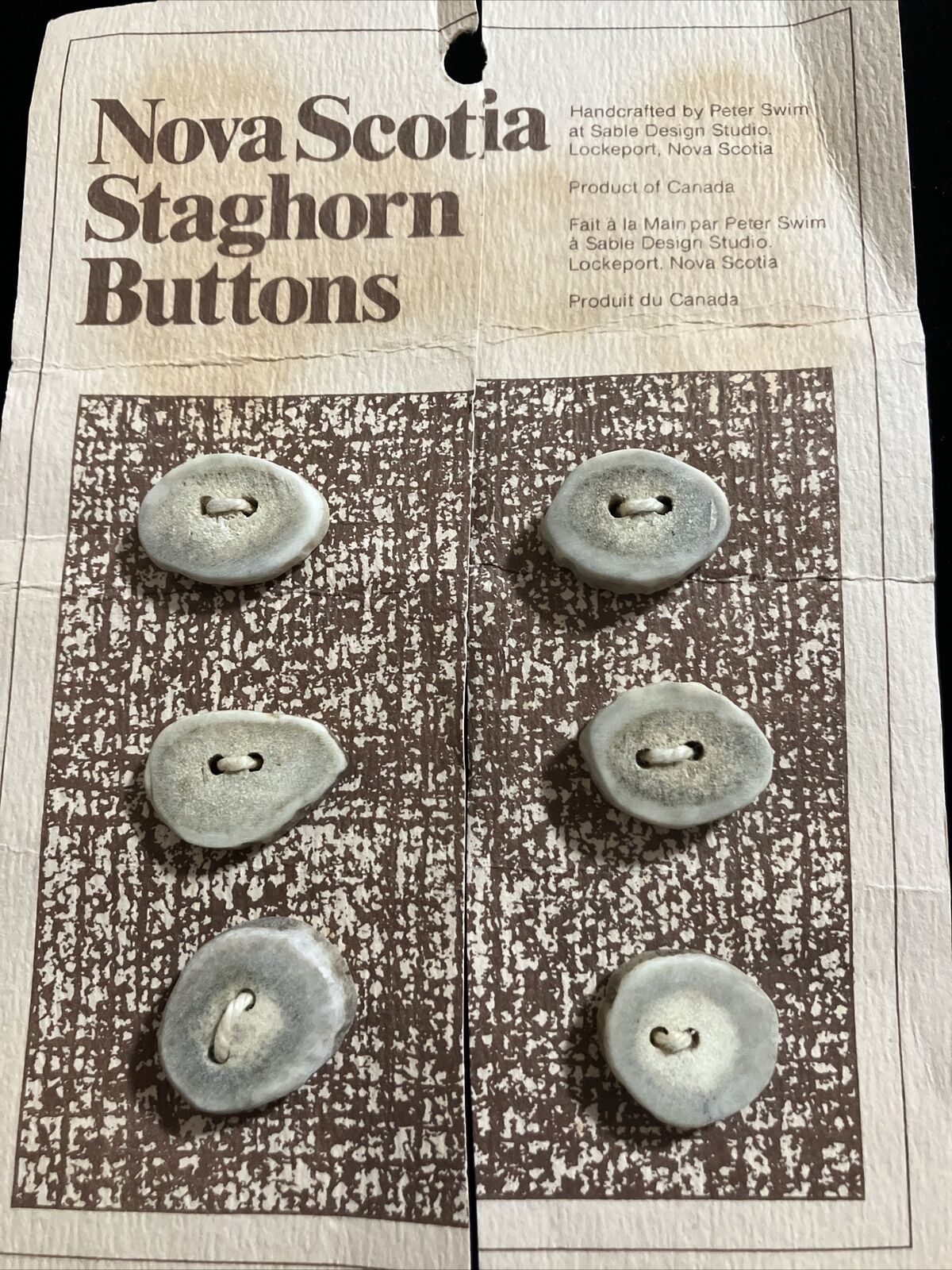 VTG Unused Unique Nova Scotia Staghorn Buttons Handcrafted By Peter Swim