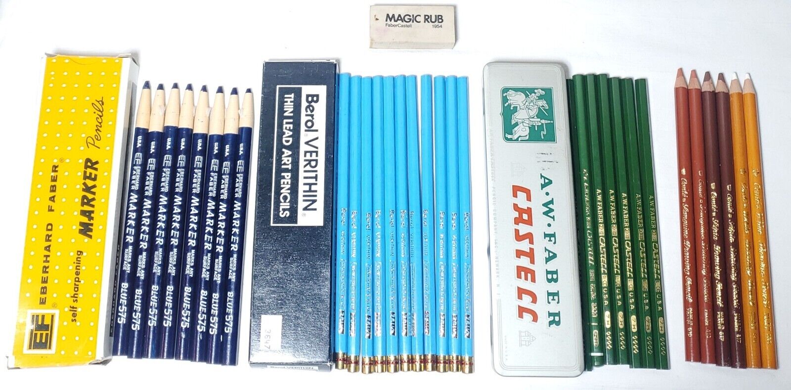 Vtg Pencil Lot Eberhard Faber Castell Marker Pencils Berol Verithin Conte