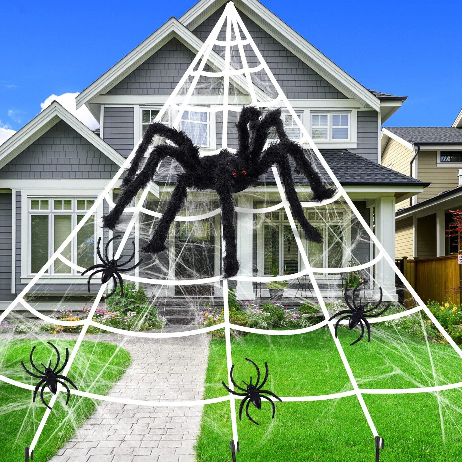 23ft Big Spider Halloween Huge Spiderwebs/ 3 Feet Black Spider /60 Grams Cobwebs