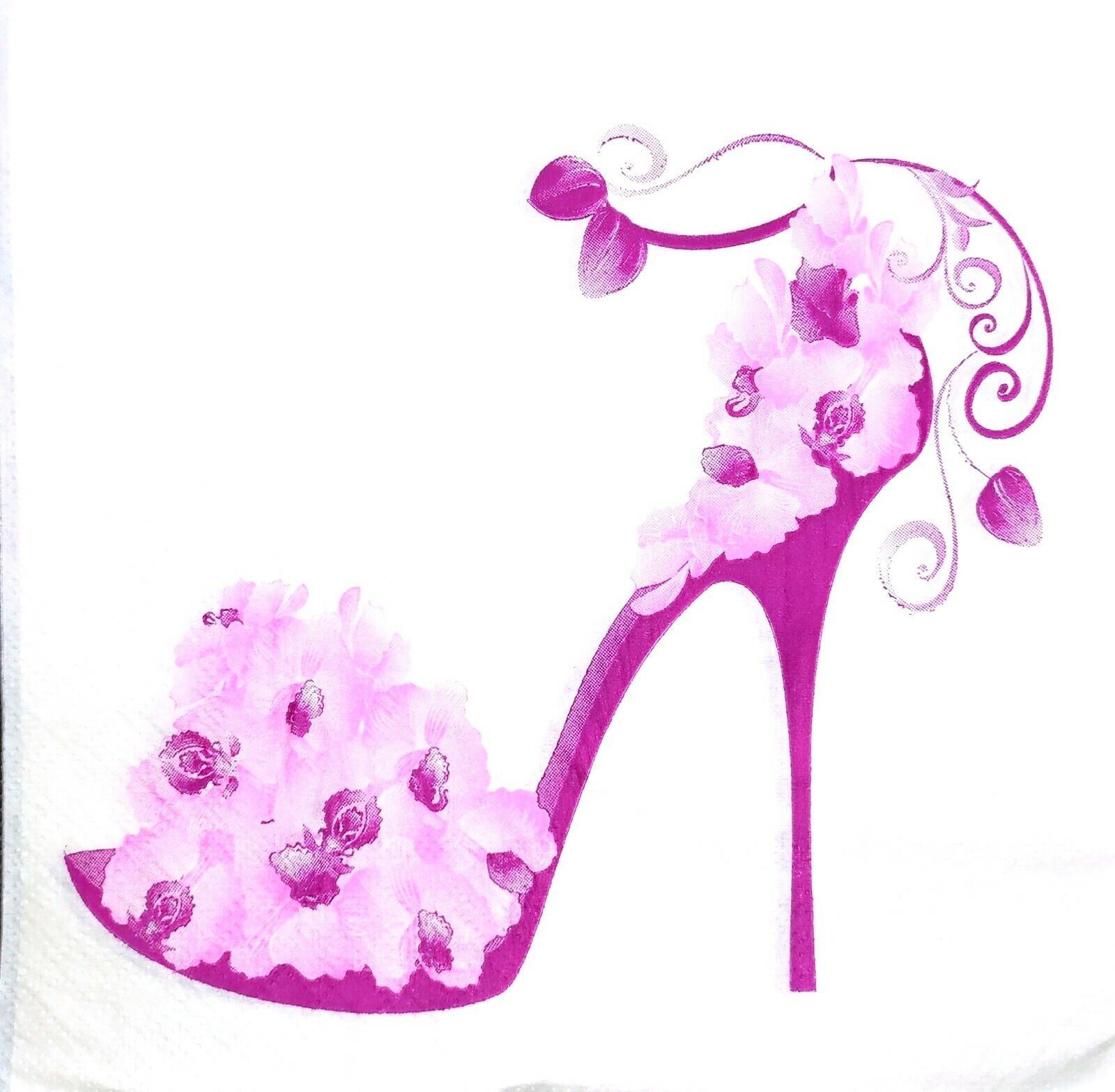 N298# 3 x Single Paper Napkins Decoupage Tissue Woman Pink Flowers Shoe