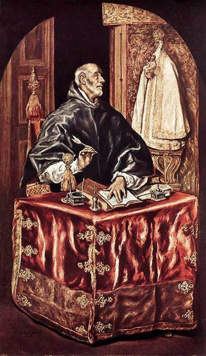 Oil painting El-Greco-St-Ildefonso old man portrait writing  canvas
