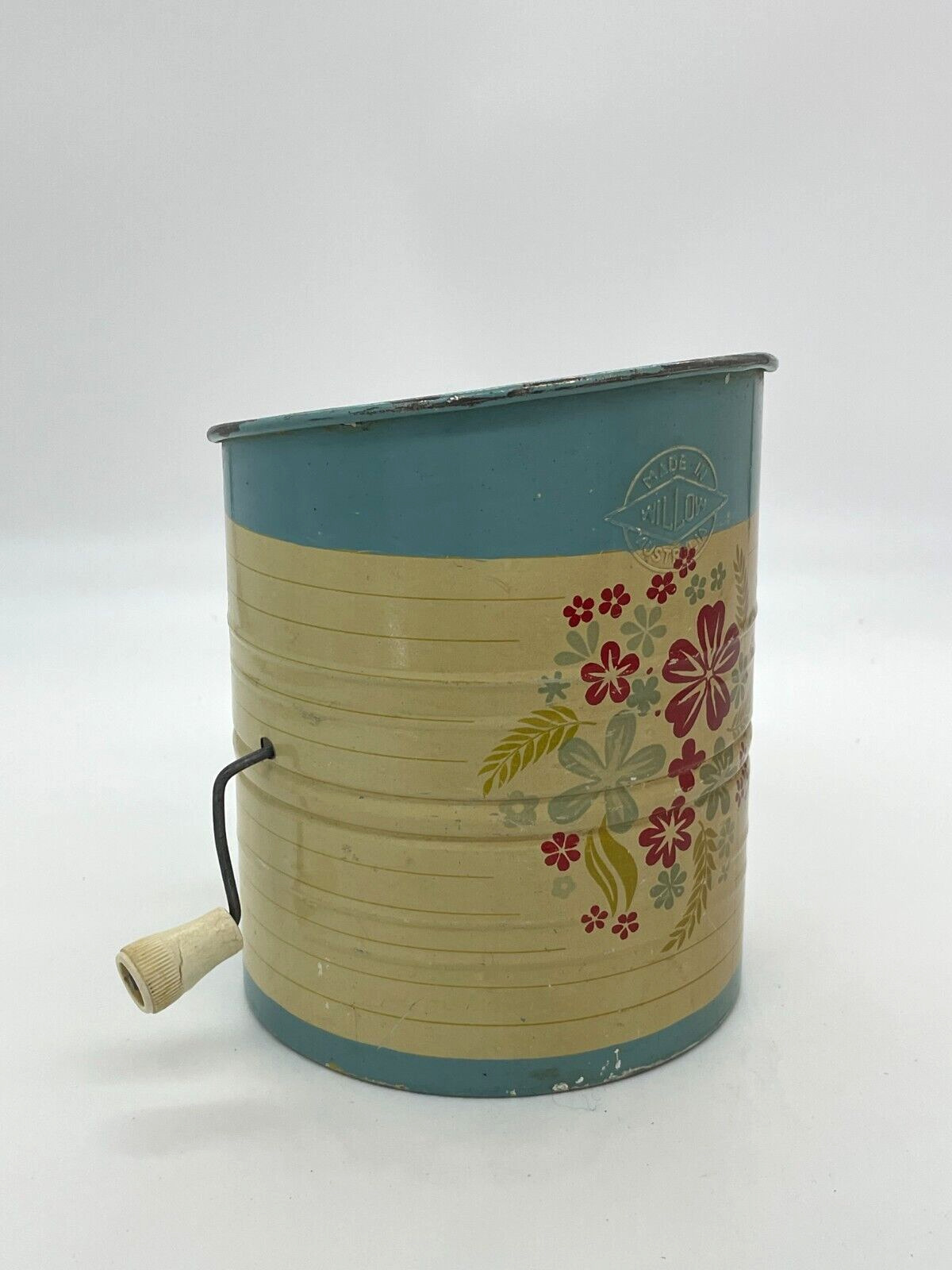 Vintage Willow Metal Flour Sifter, w Floral Design, Kitchenalia Collectable