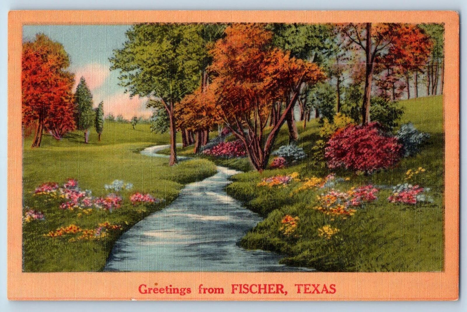 Fischer Texas TX Postcard Greetings River And Trees Scenic View c1940's Vintage