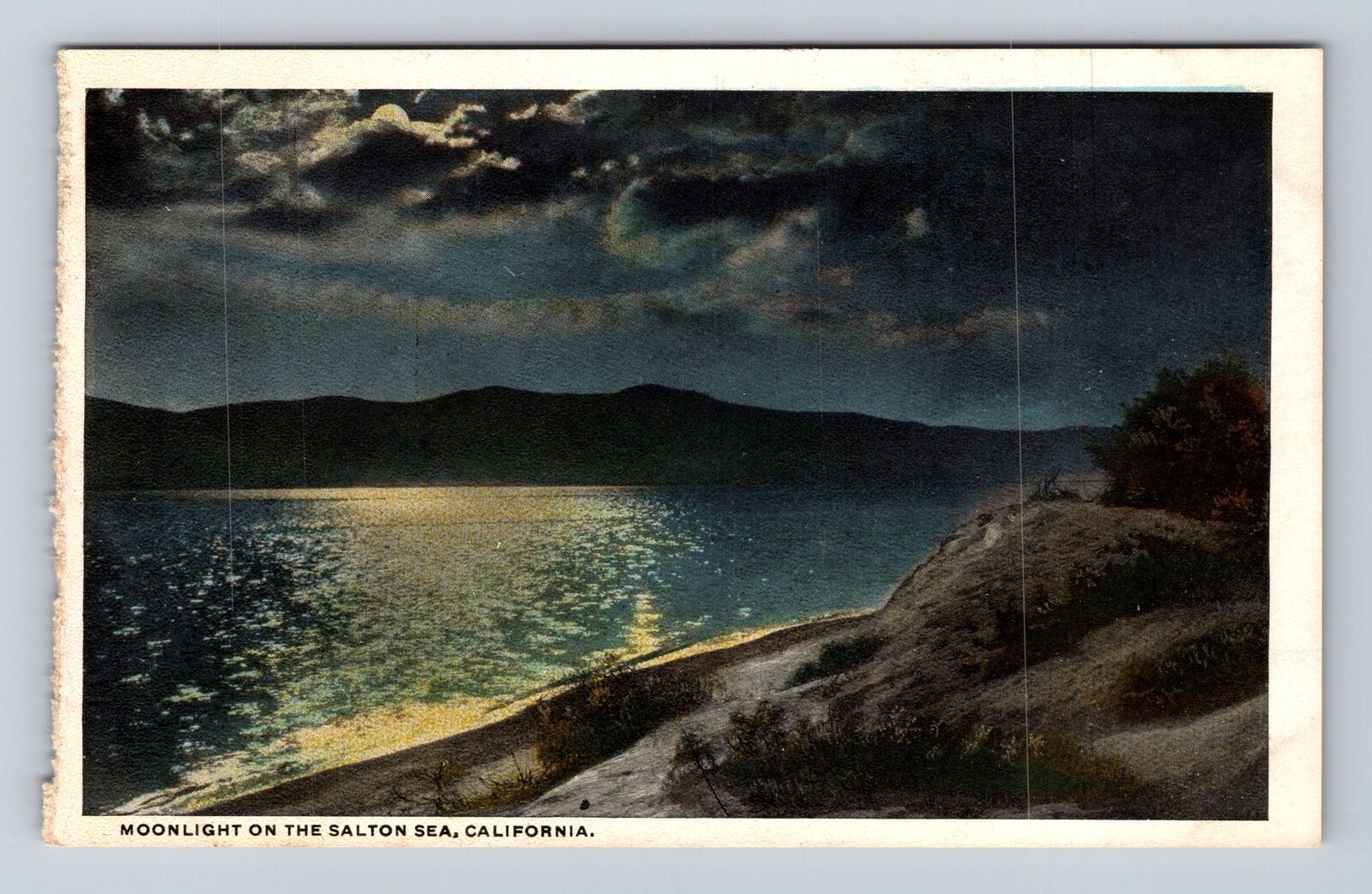 CA-California, Moonlight On The Salton Sea, Antique, Vintage Souvenir Postcard