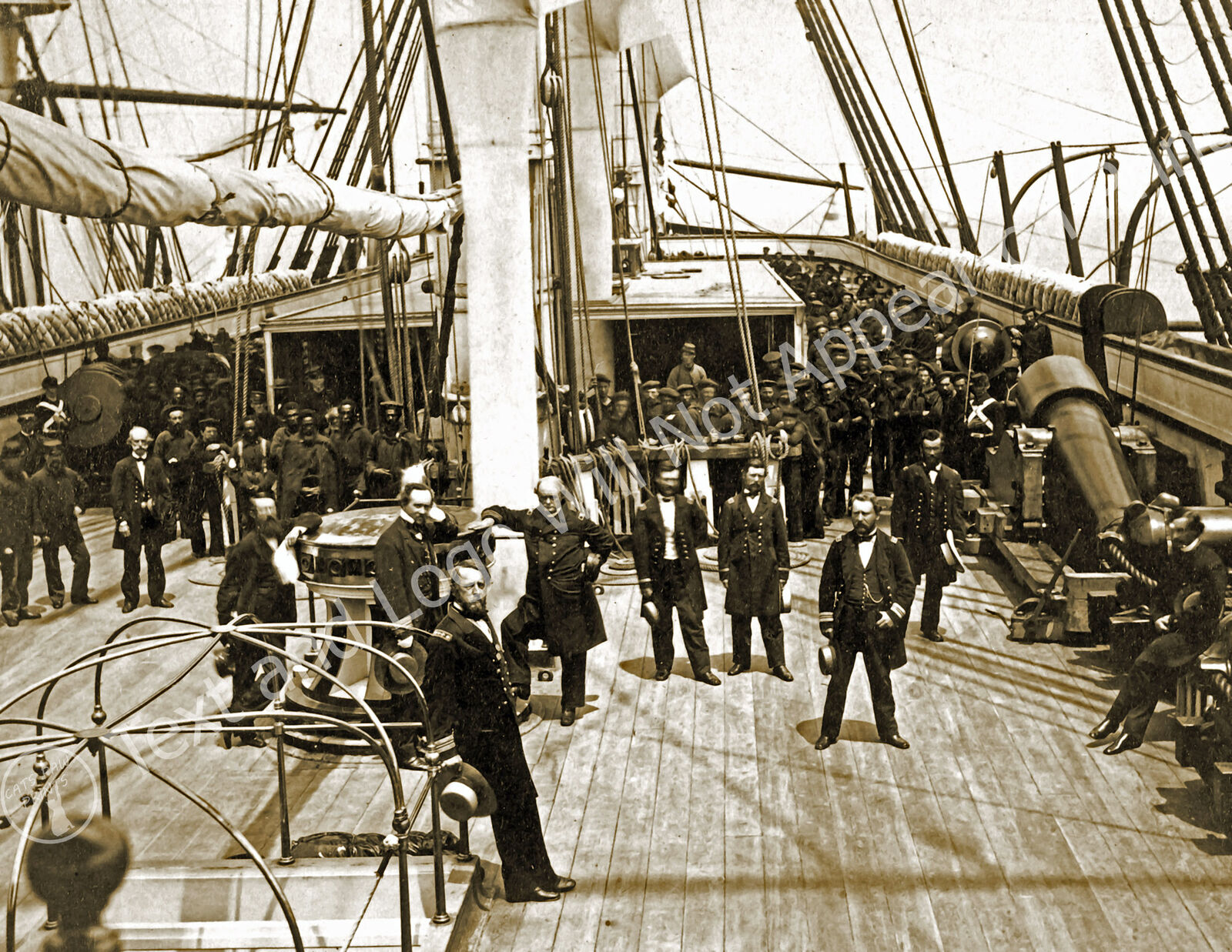 1863 Deck & Crew of U.S. Ship Vermont Vintage/ Old Photo 8.5\