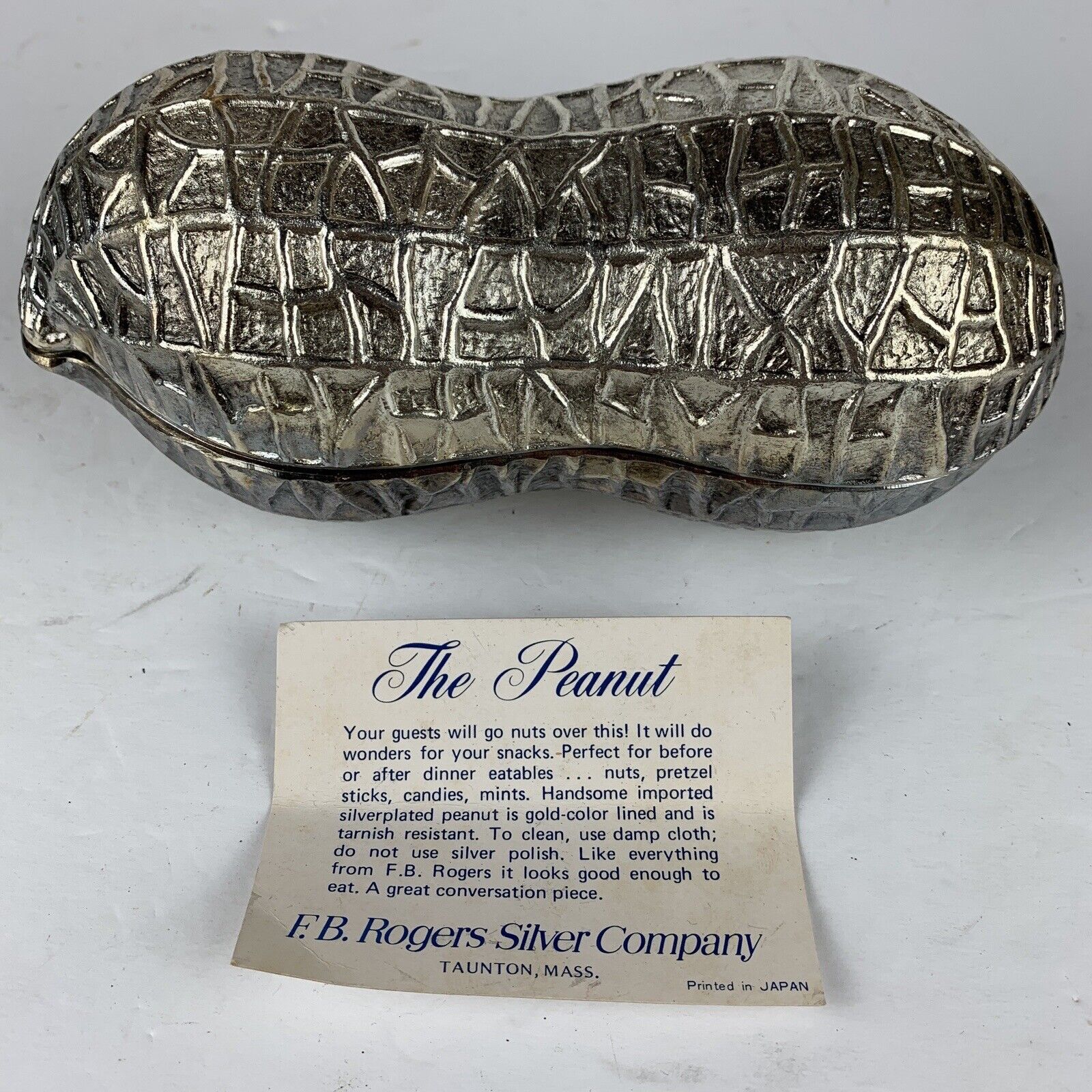 Vintage Leonard Silver Plated Peanut Trinket Box Made in Italy