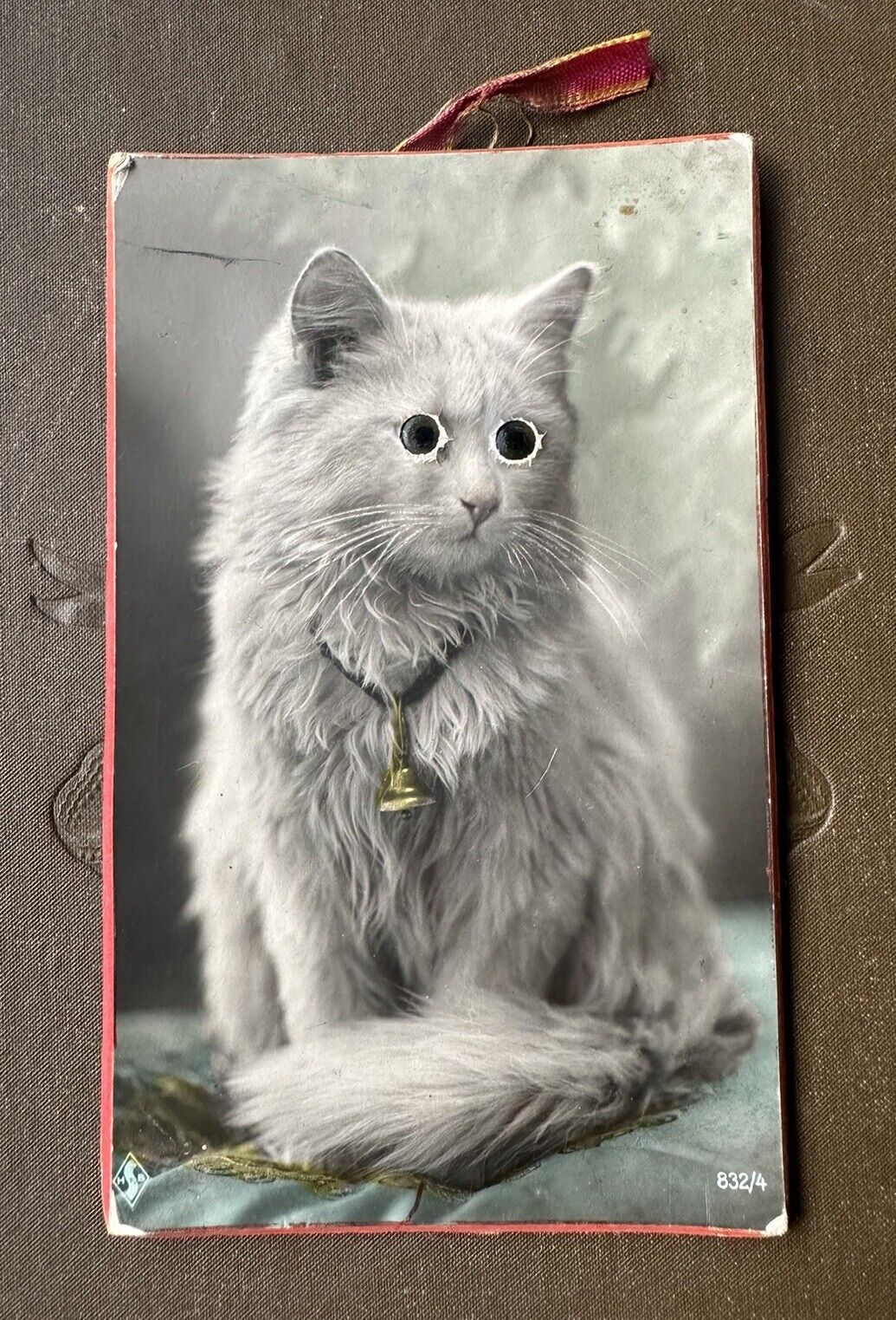 Rare antique 1920s googly eyed cat RPPC postcard greeting card