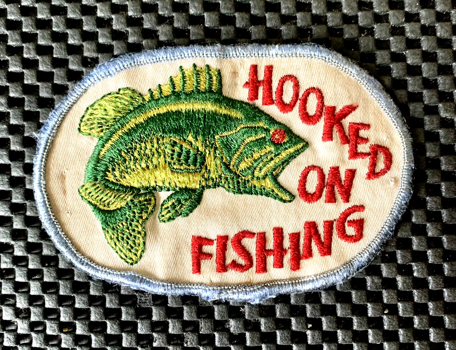 HOOKED ON FISHING VINTAGE EMBROIDERED SEW ON ONLY PATCH BASS FISHING 4 1/2\