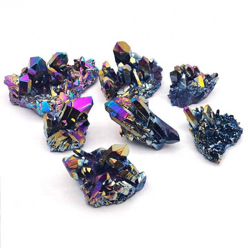 10Pcs 30g Natural Rainbow Aura Reiki Crystal Titanium Bismuth Quartz Cluster Gem