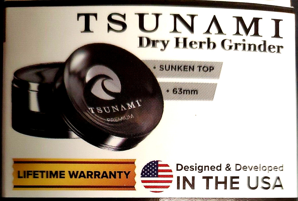 Tsunami 63MM Sunken Top Dry Herb Grinder - BLACK - LIFETIME WARRANTY - USA