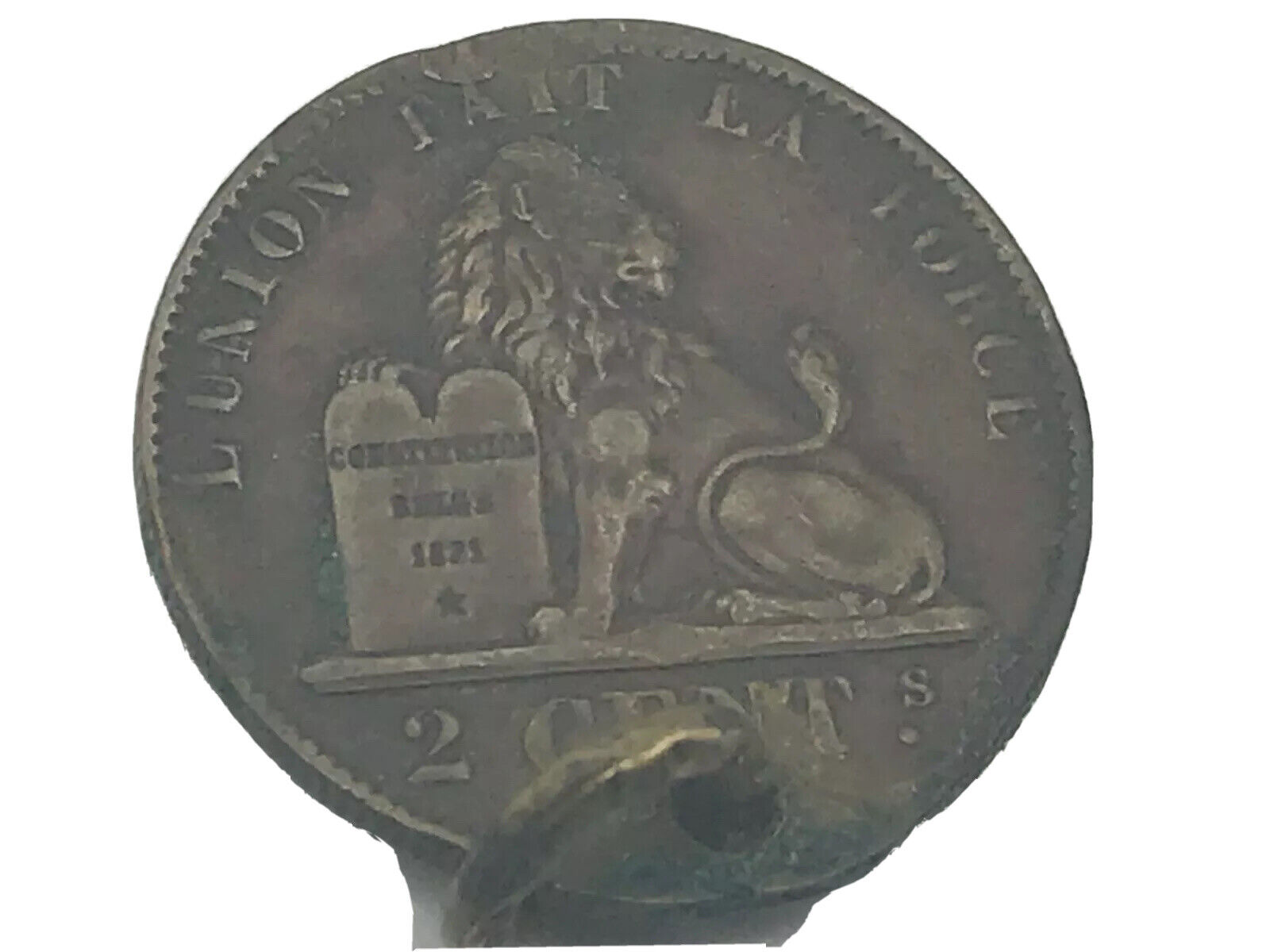 Vintage 1863 L\'Union Fait La Force 2 Cents Lion FOB Medal Charm Pendant C6