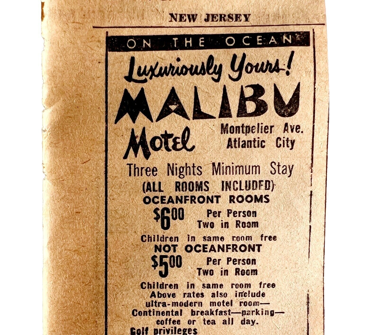 Malibu Motel Atlantic City Advertisement 1963 New Jersey Oceanfront DWDD17