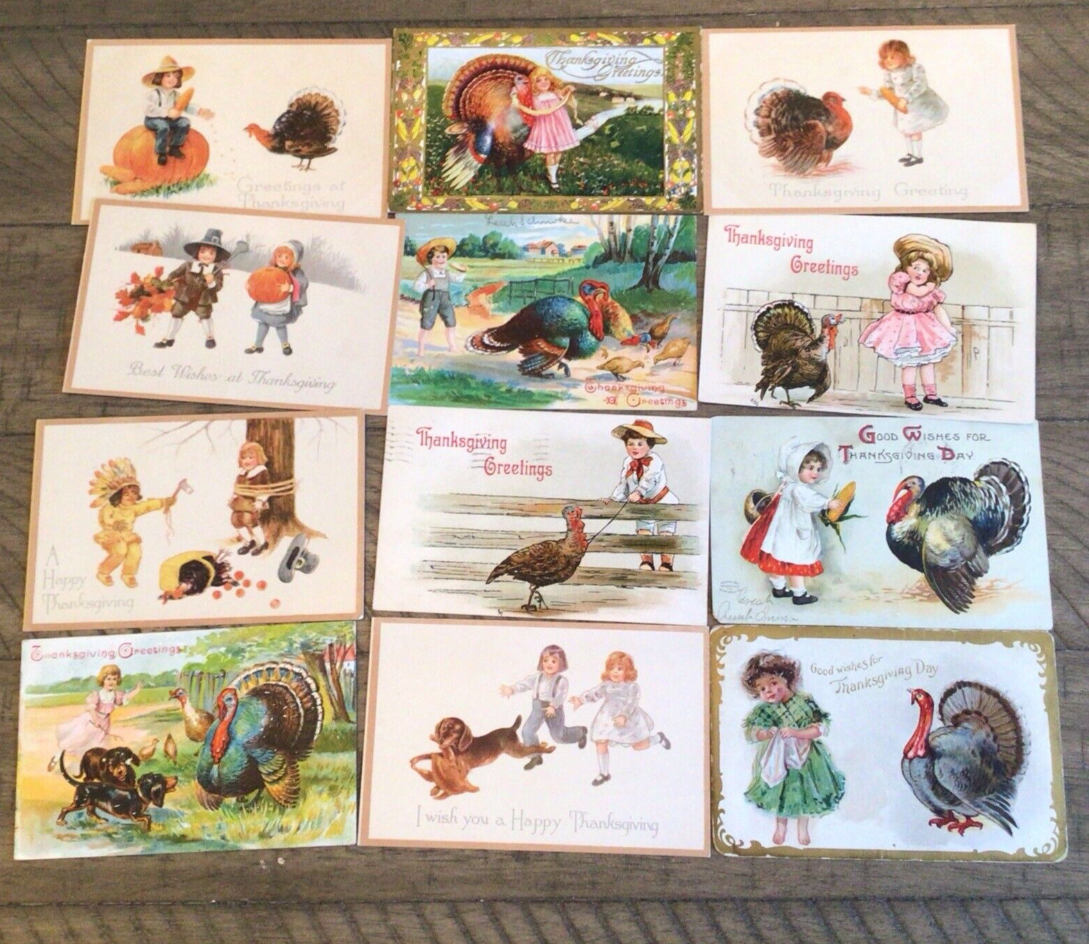 Lot Early 1900s Thanksgiving Postcards Turkeys Children Clapsaddle HB Griggs