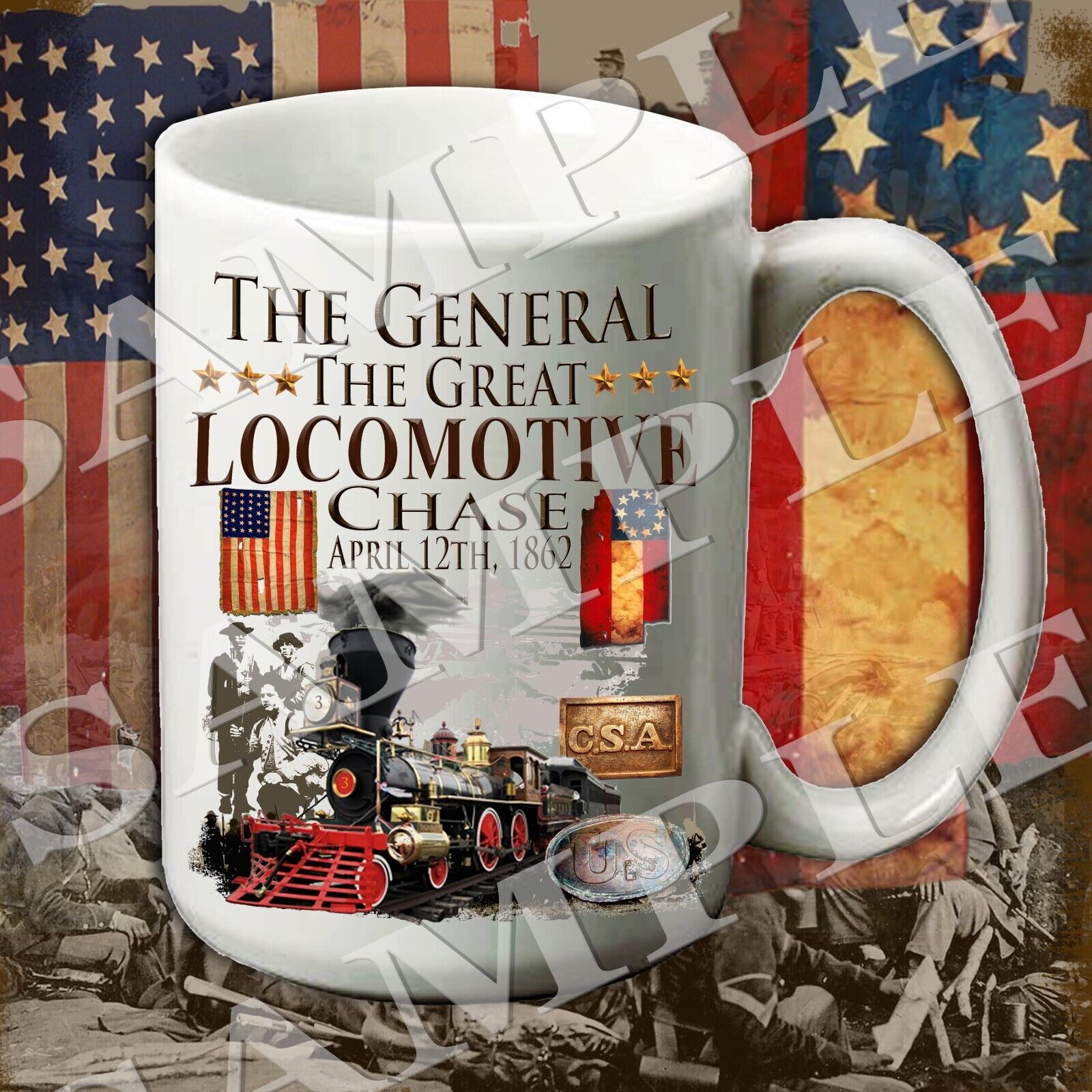 The General Locomotive Chase 15-ounce American Civil War themed coffee mug