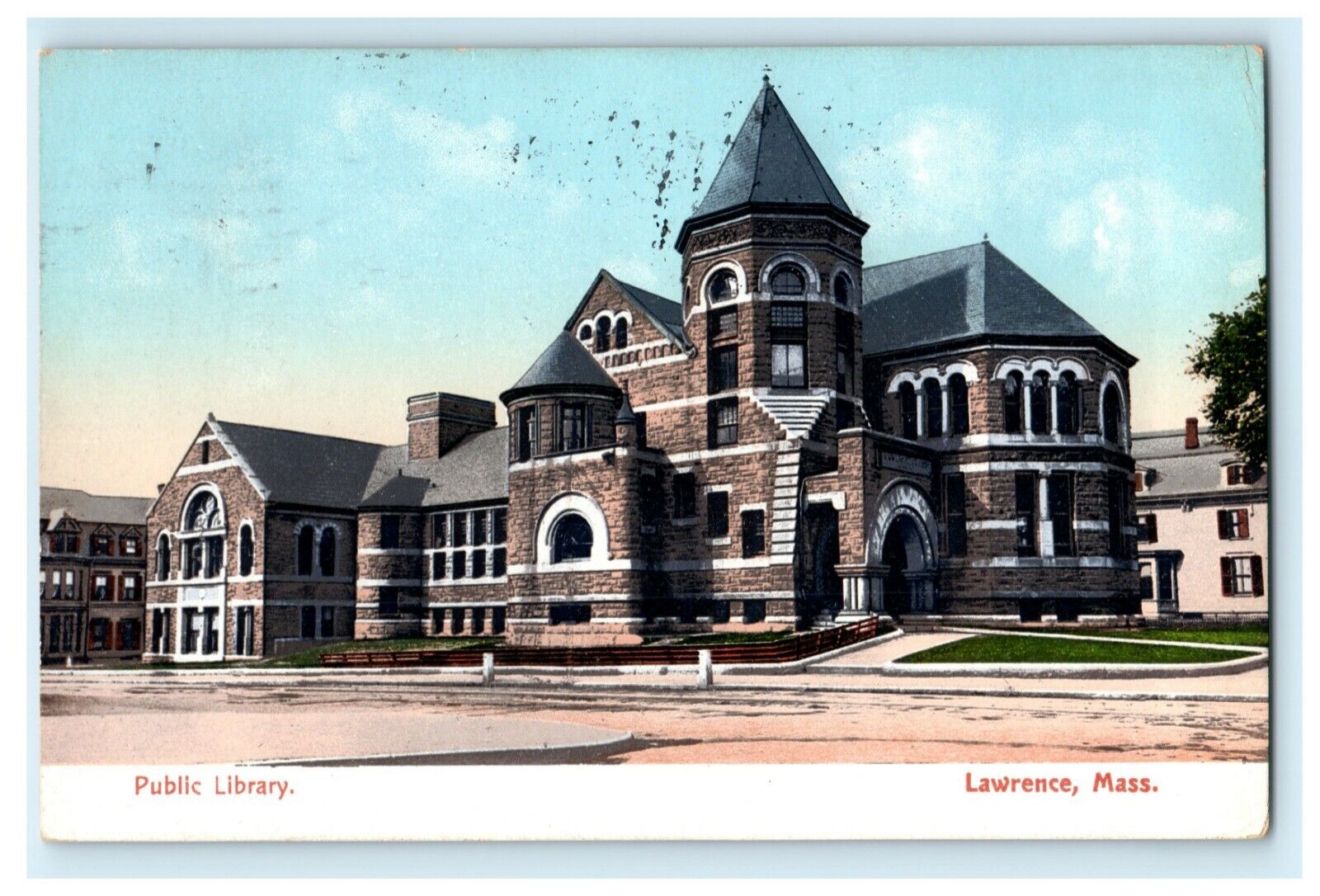 Public Library Lawrence Massachusetts 1910 Interesting Postmark Vintage Postcard