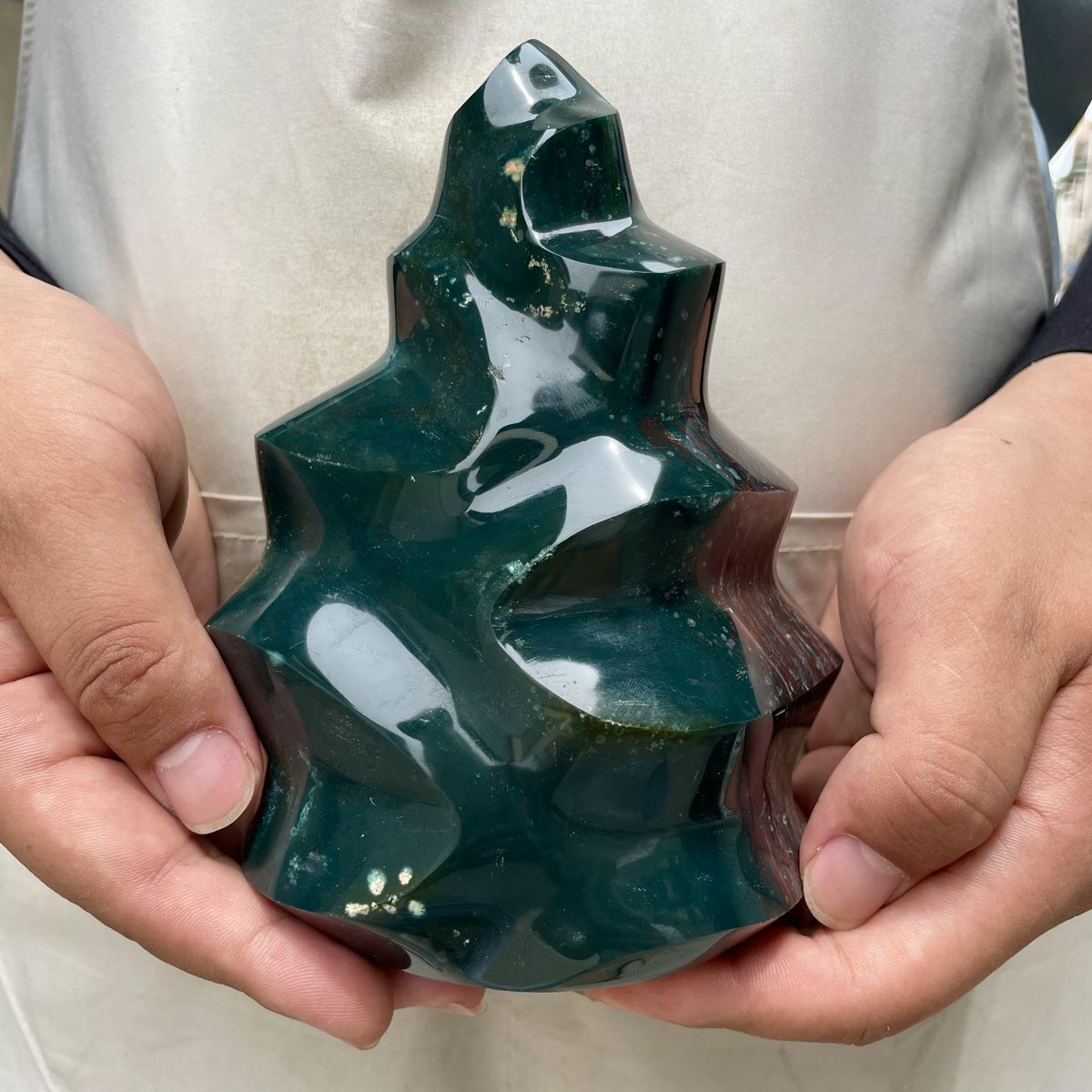 1.44kg Natural Ocean Jasper Flame Quartz Crystal Freedom Stand Reiki Healing