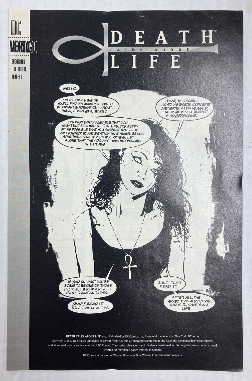 1994 Death Talks About Life #1 HIV AIDS Awarness Promo Neil Gaiman DC Vertigo