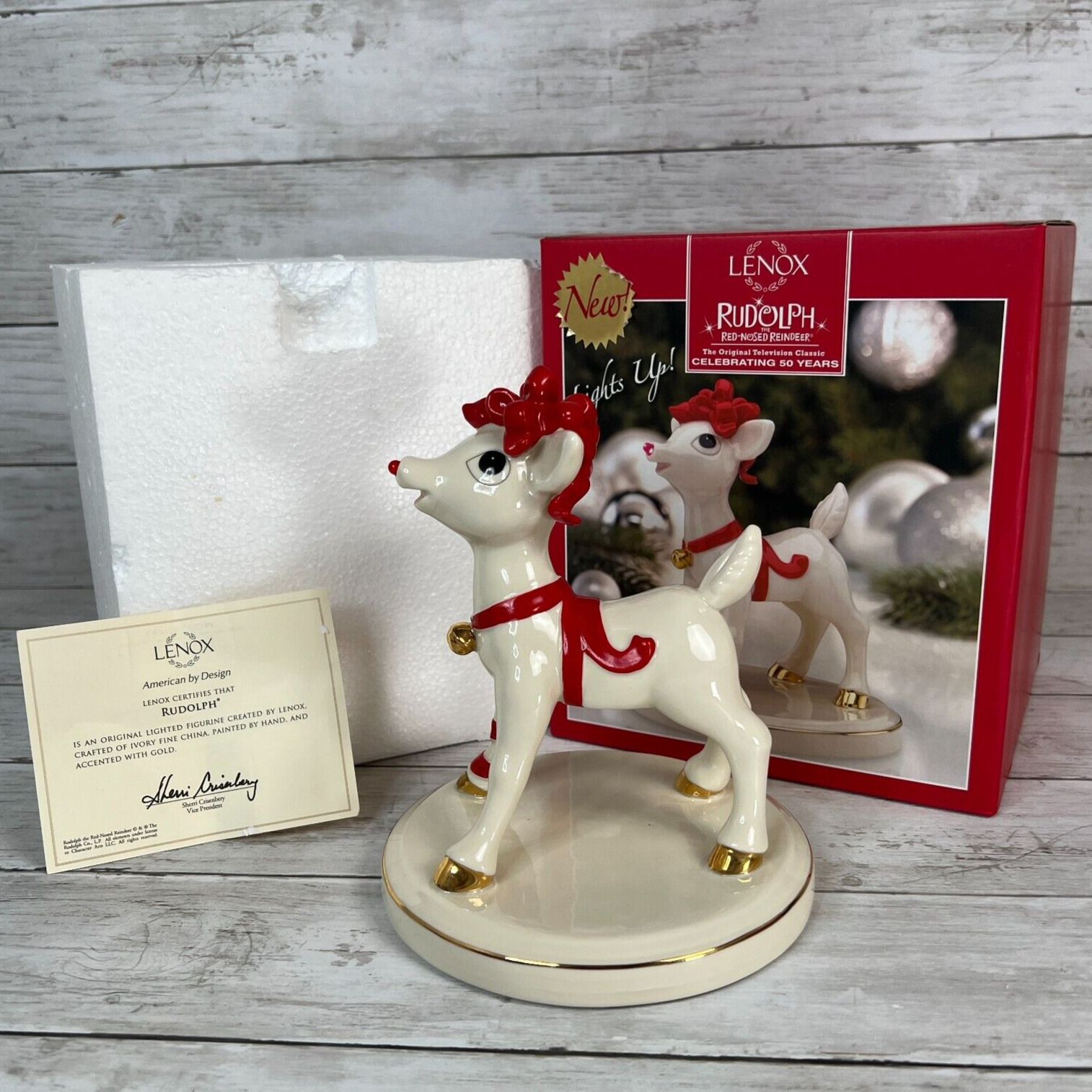 LENOX Christmas RUDOLPH Red-Nosed Reindeer Lighted Porcelain Figurine Holiday